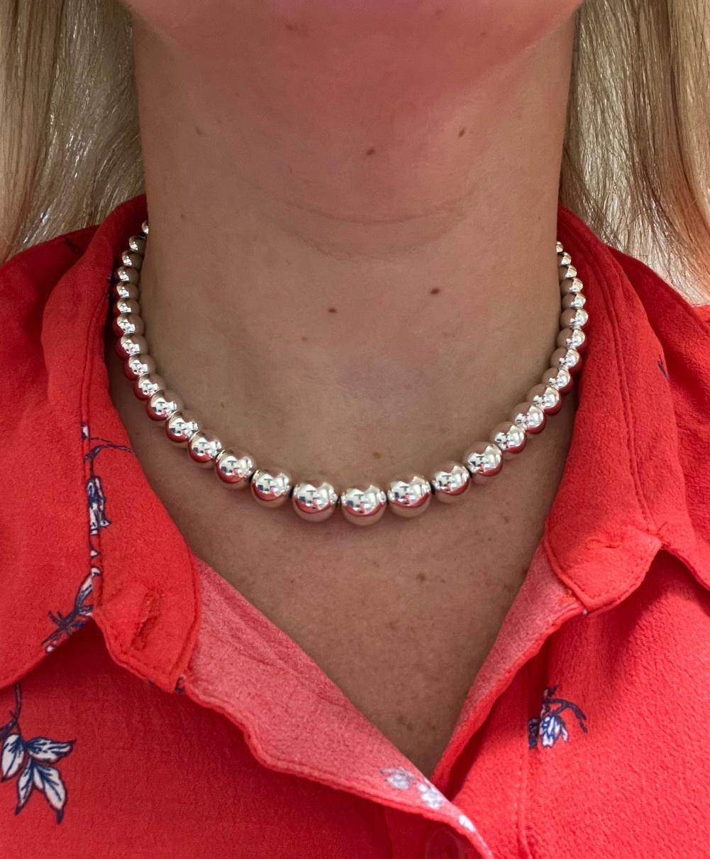 Tiffany & Co. Hardware Graduated Sterling Silver Ball Bead Necklace In Excellent Condition For Sale In  Baltimore, MD