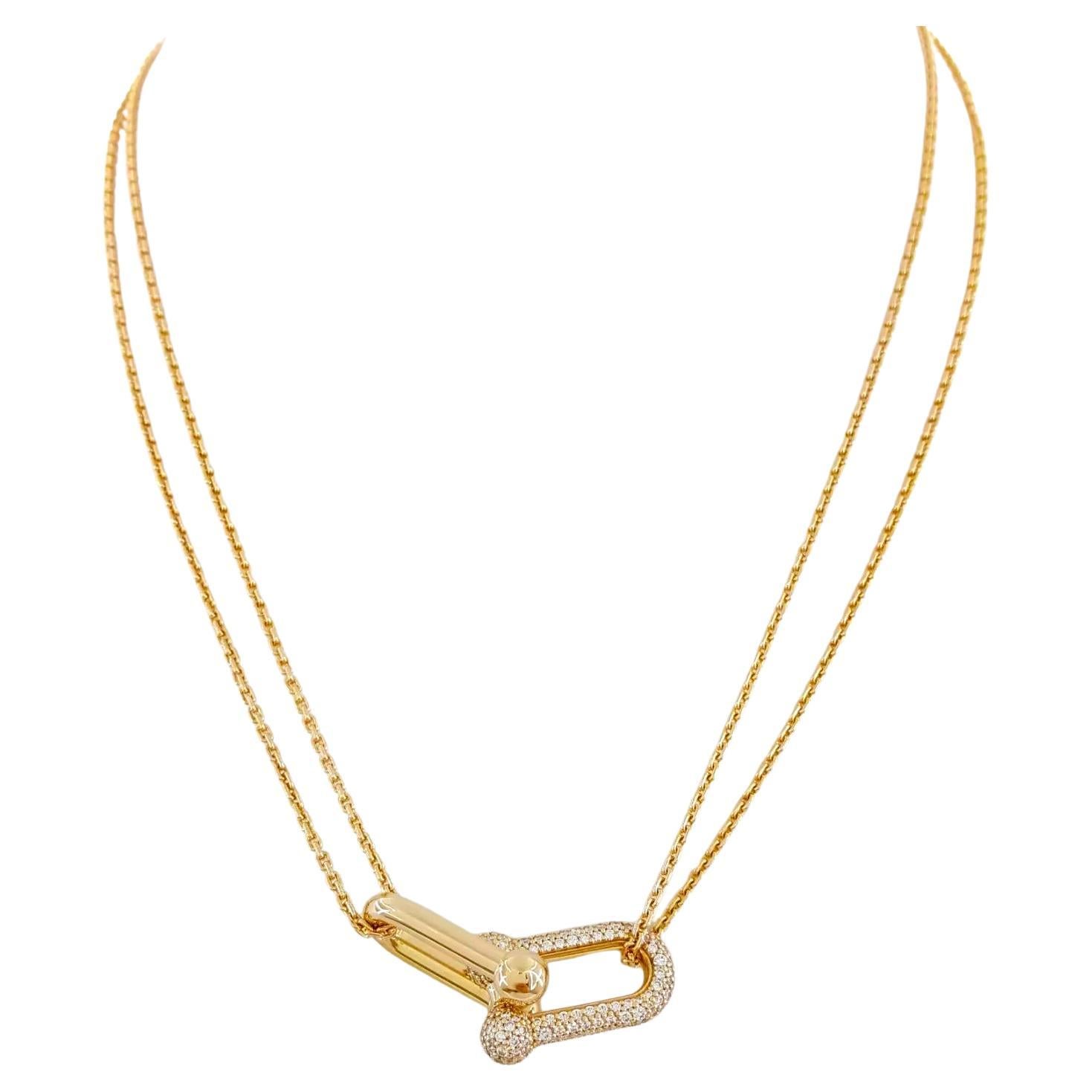 Tiffany & Co. Hardware Large Double Link Diamond Pendant Necklace in 18K Rose Go