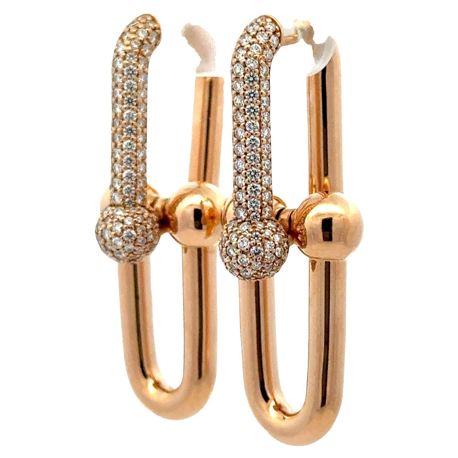 Moderno Tiffany & Co. Hardware Orecchini a goccia con diamante a maglie larghe in oro giallo 18 carati in vendita