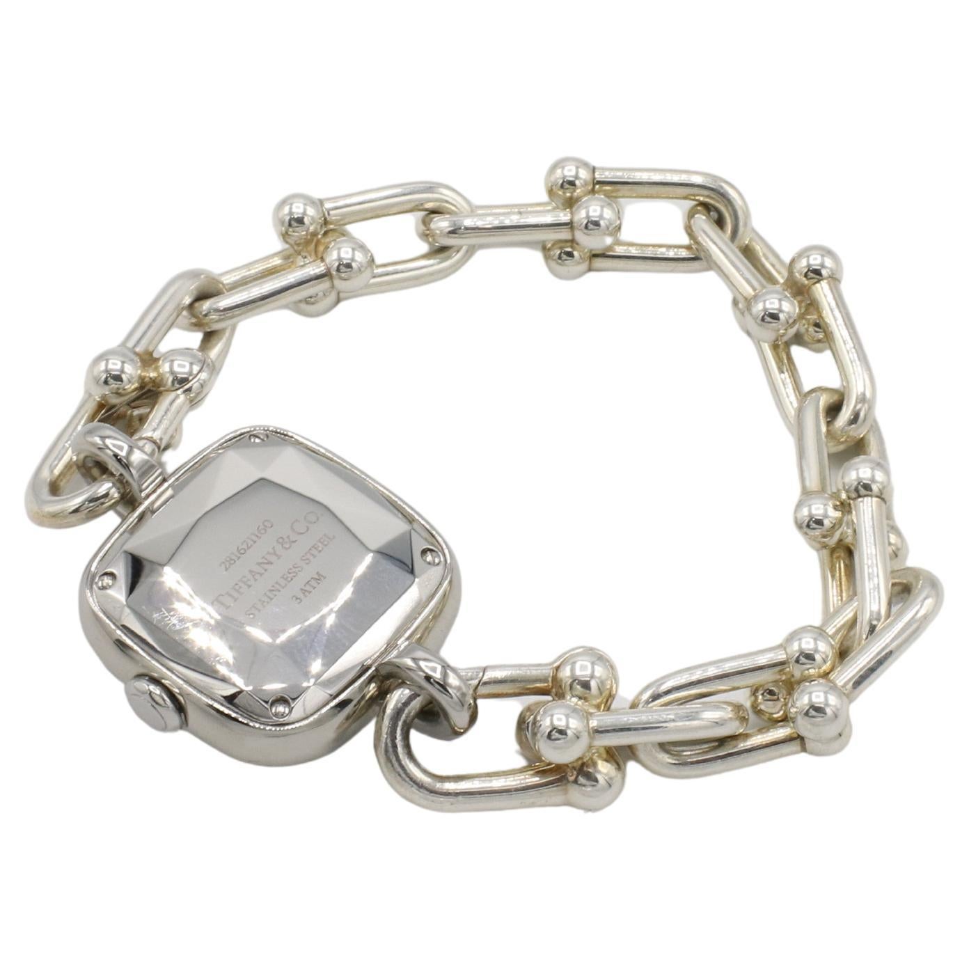 Tiffany & Co. HardWare Link Pulsera de reloj de acero con diamantes naturales y plata de ley Moderno en venta