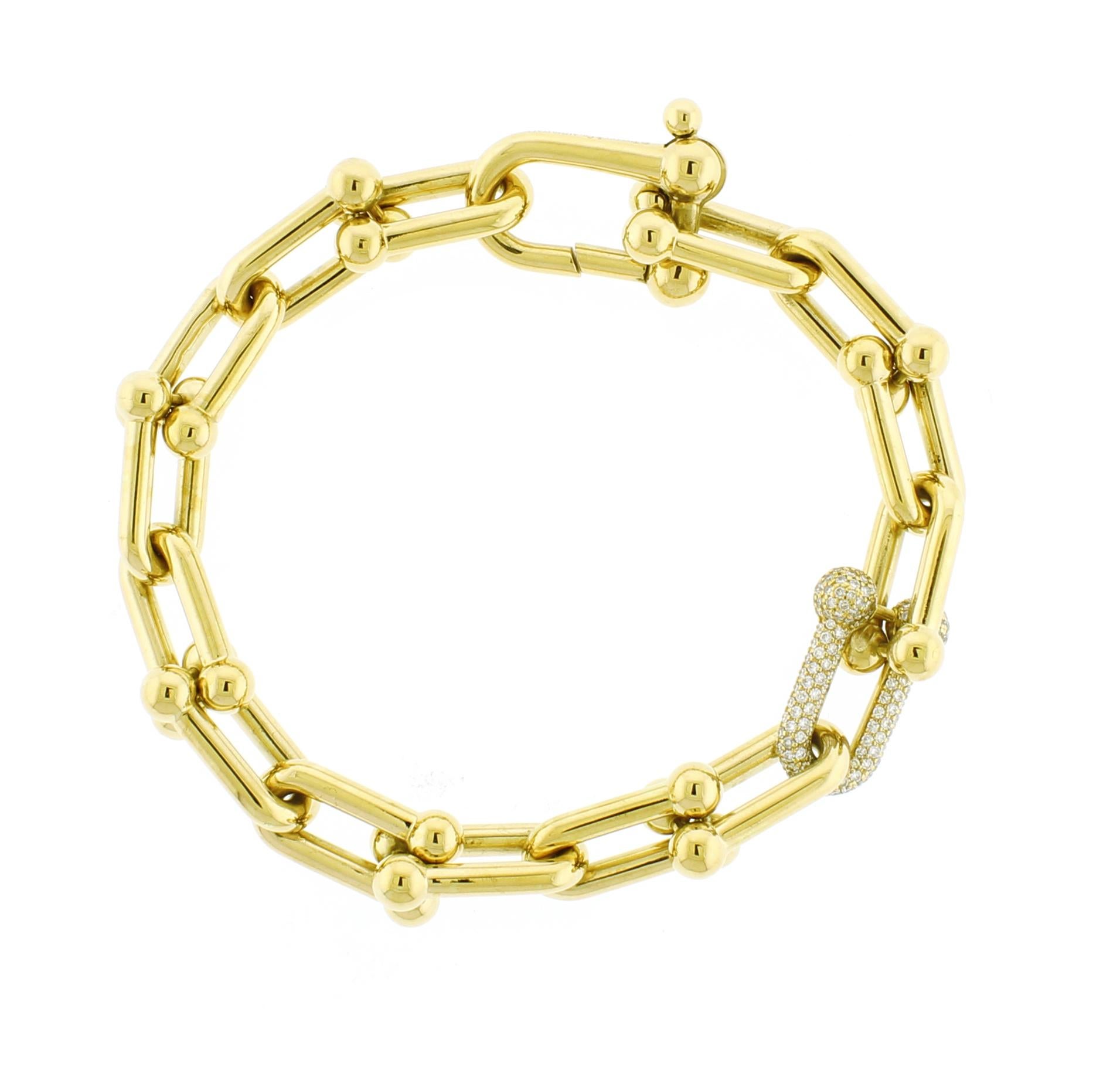 Taille brillant Tiffany & Co. Bracelet à grands maillons en or jaune avec diamants en vente