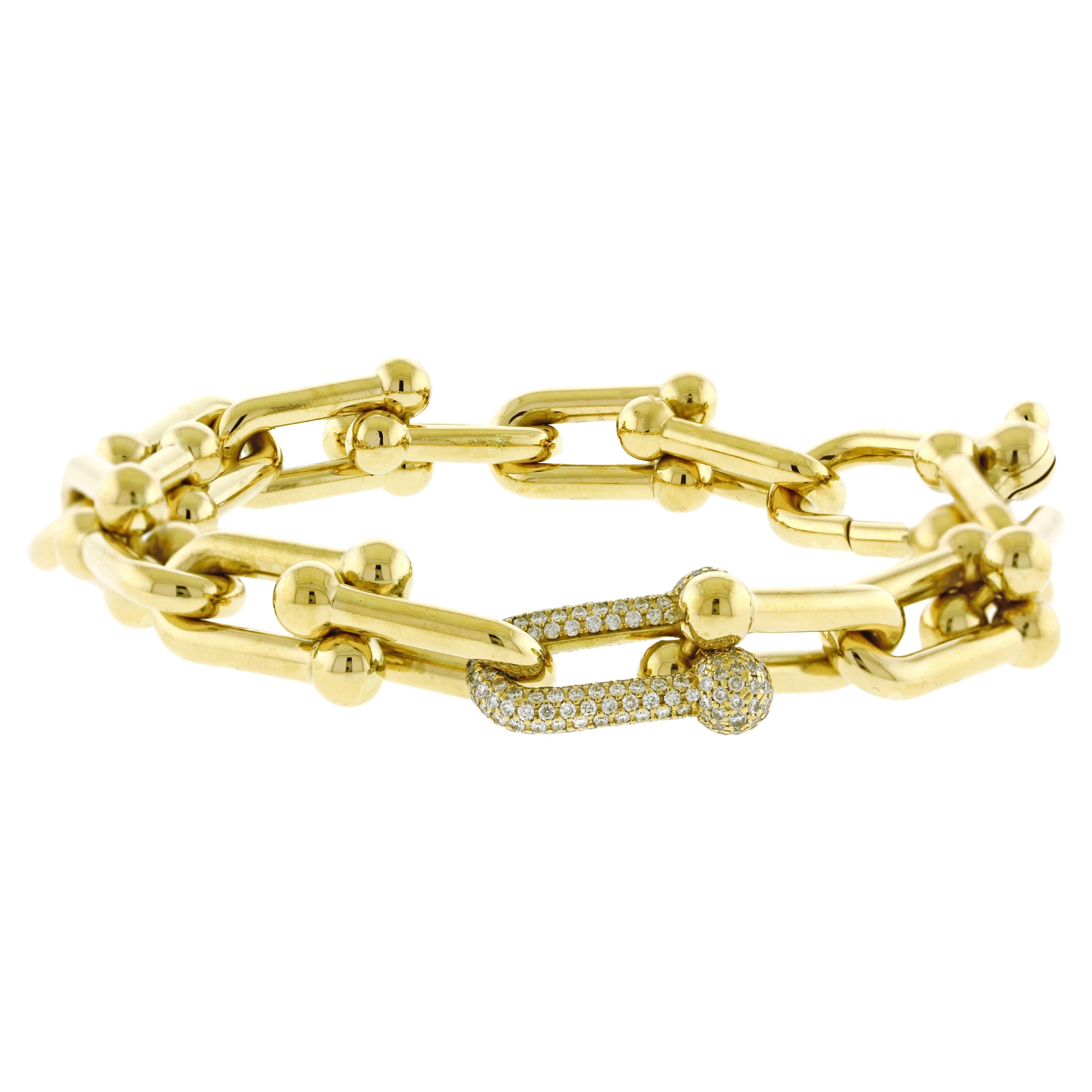 Tiffany & Co. Hardware Yellow Gold Large Link Bracelet with Diamonds