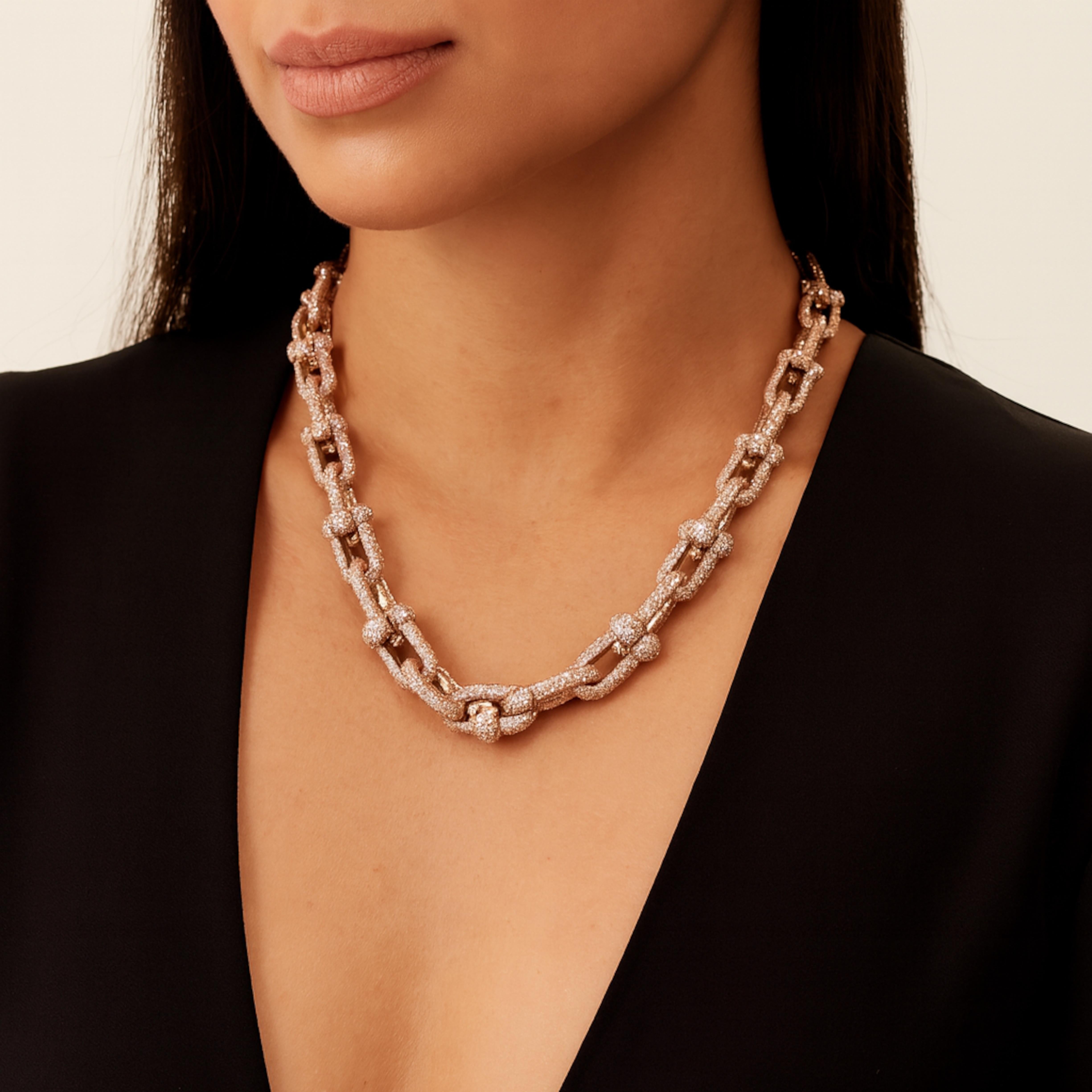 Tiffany & Co. Collier de diamants HardWear en or rose 18 carats - 28,38 carats Excellent état - En vente à Chicago, IL
