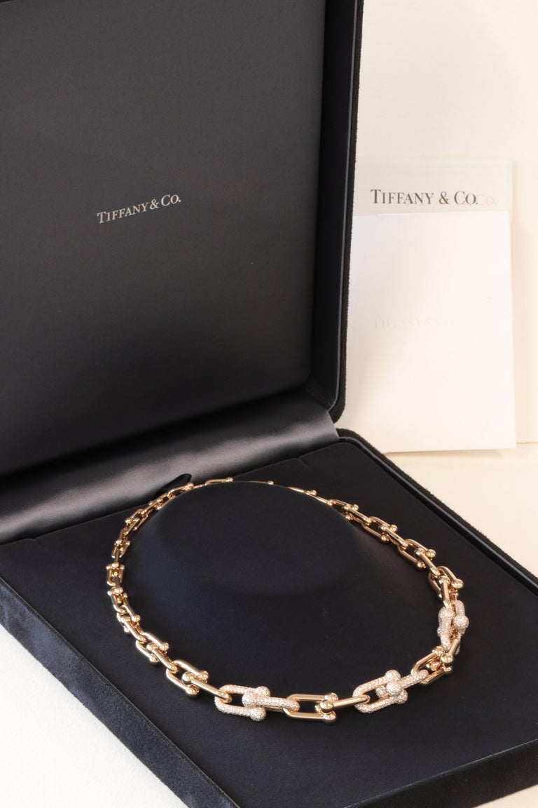 Tiffany and Co. HardWear Graduated Link Necklace in 18k Rose Gold w/ Pavé  Diamonds at 1stDibs | tiffany link necklace