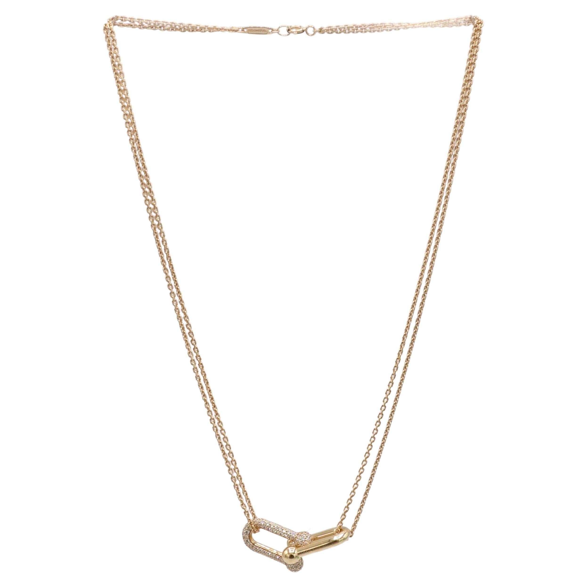 Round Cut Tiffany & Co. HardWear Large Double Link Rose Gold Diamond Pendant Necklace