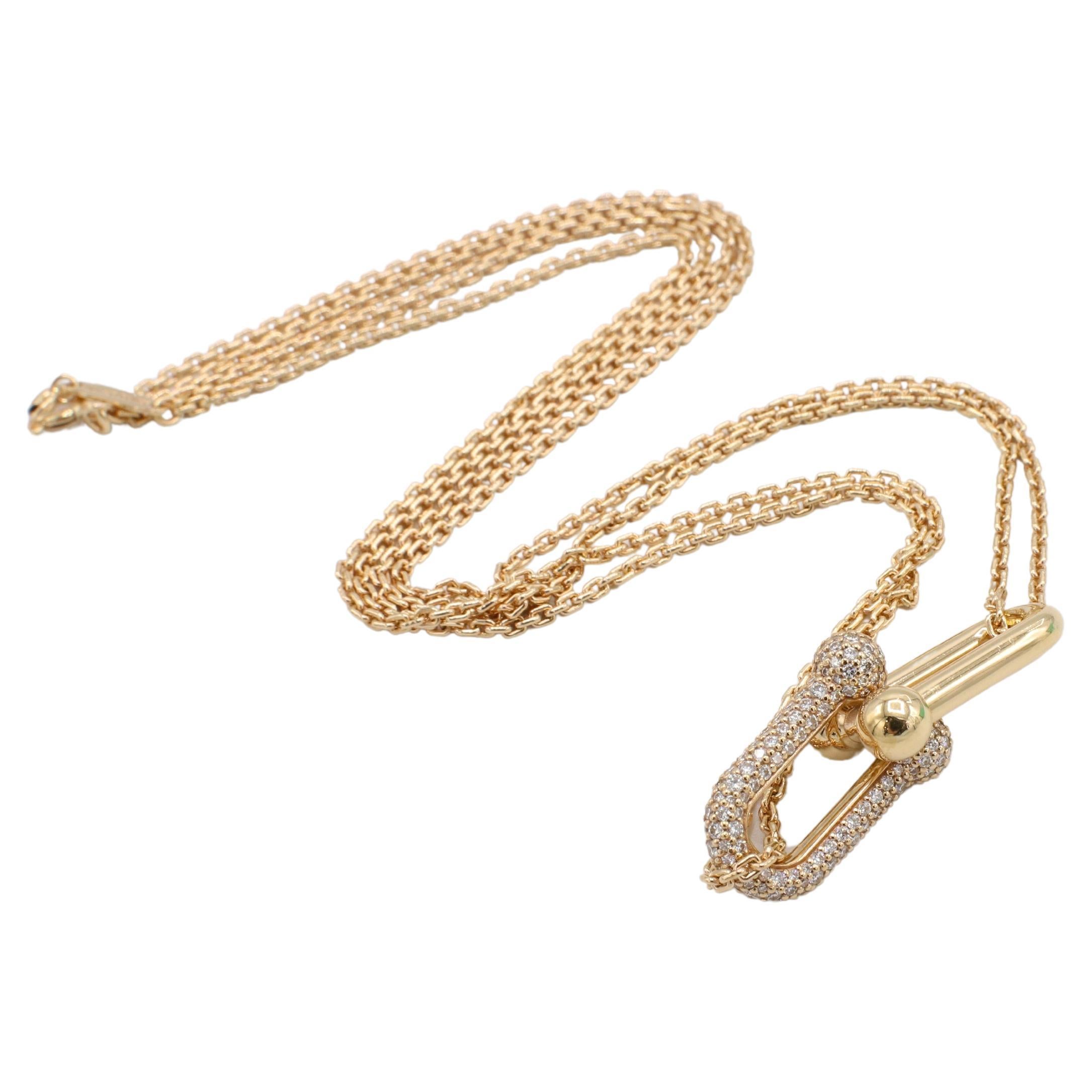 Tiffany & Co. HardWear Large Double Link Rose Gold Diamond Pendant Necklace In Excellent Condition In  Baltimore, MD