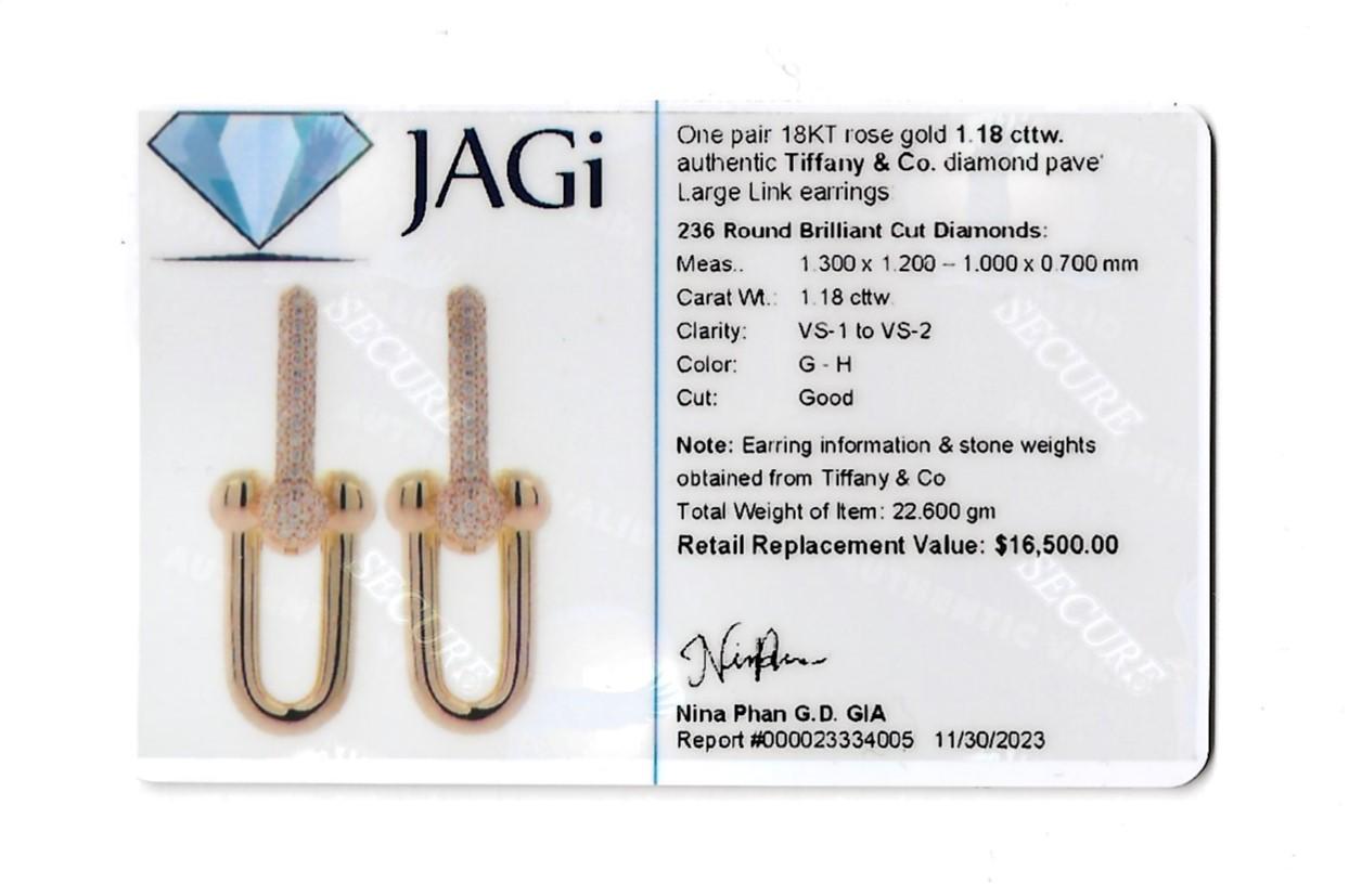 Tiffany & Co. HardWear Large Double Link Rose Gold Pavé Diamond Dangle Earrings 2