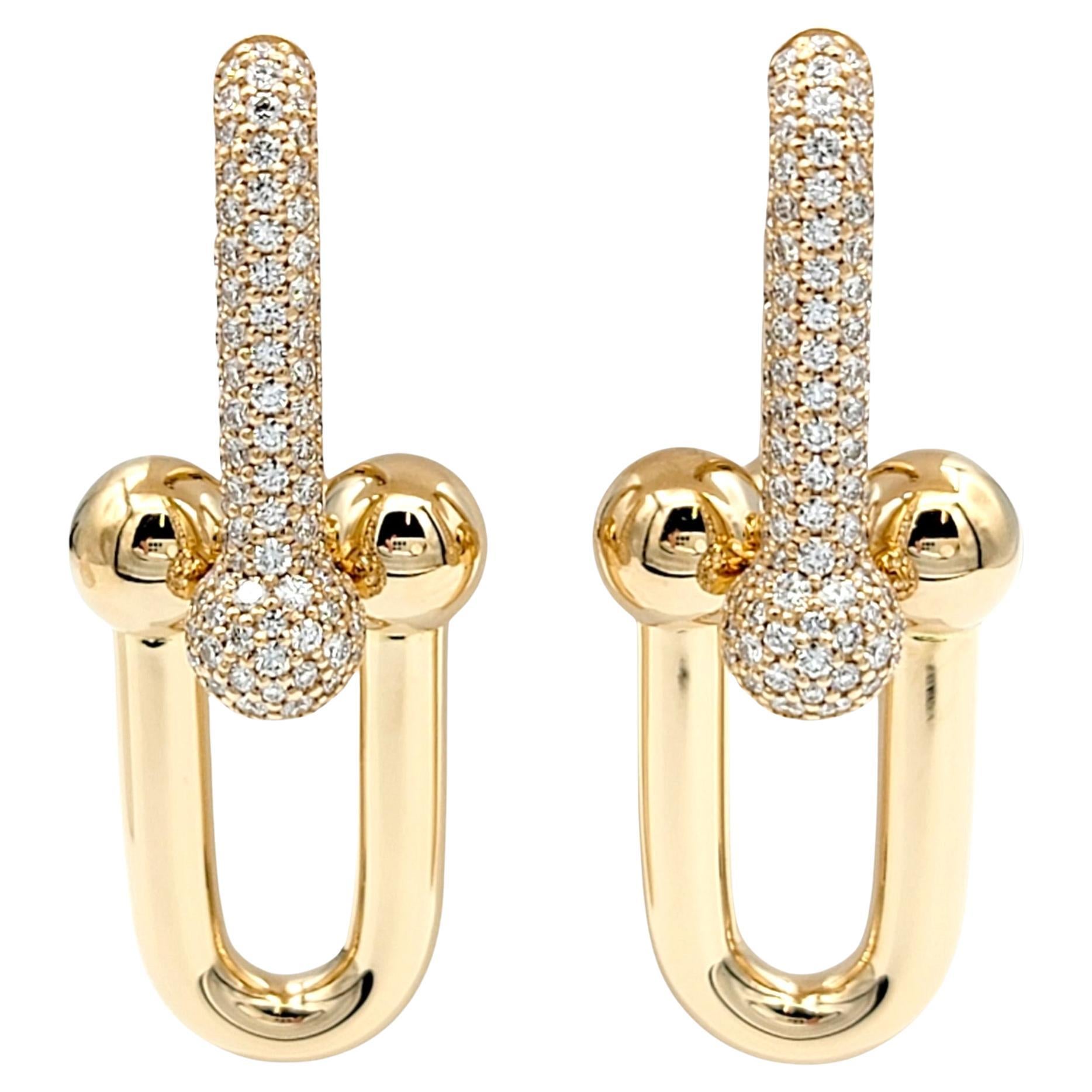 Tiffany & Co. HardWear Large Double Link Rose Gold Pavé Diamond Dangle Earrings