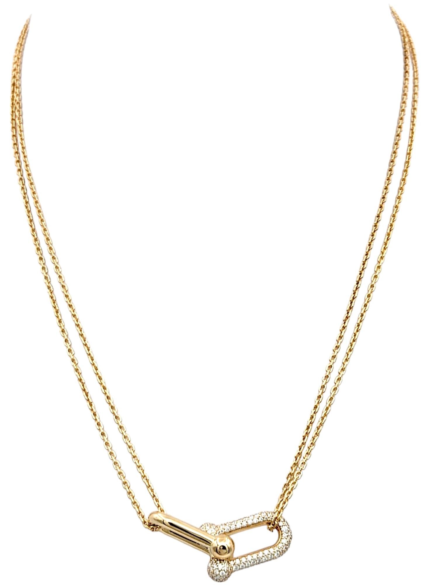 Contemporain Tiffany & Co. HardWear - Grand collier à double maillons en or rose avec pendentif en diamant pavé en vente