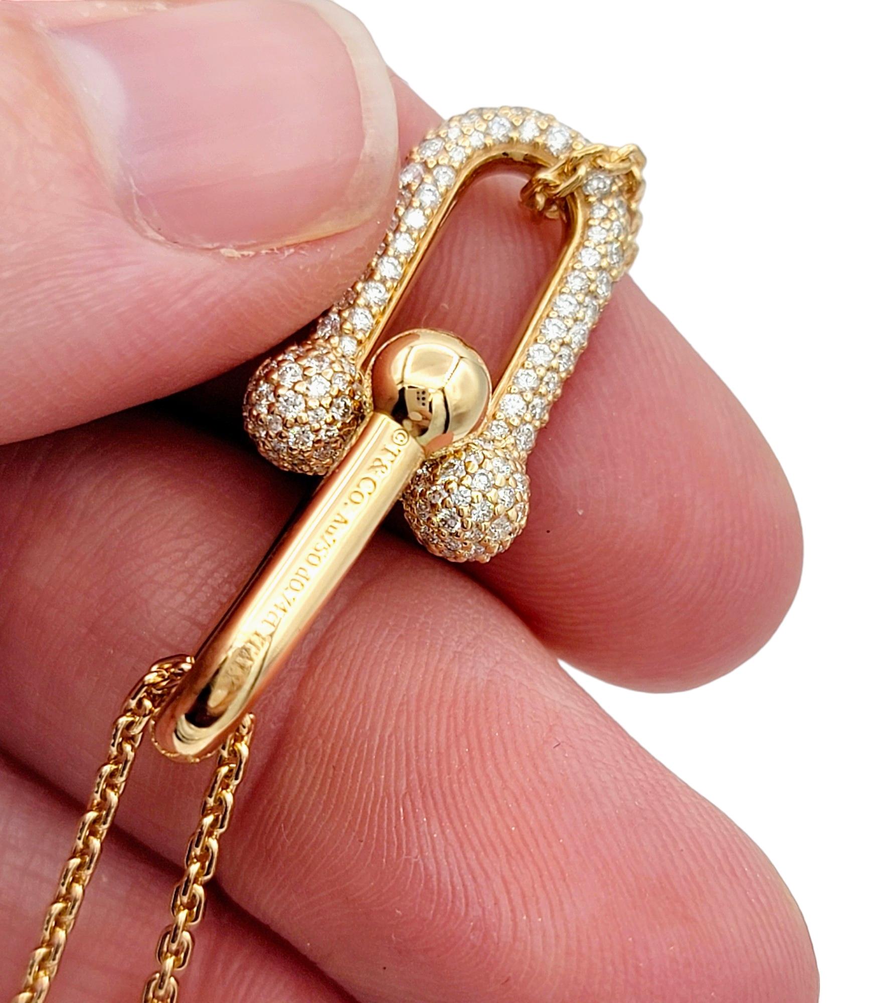 Tiffany & Co. HardWear - Grand collier à double maillons en or rose avec pendentif en diamant pavé Pour femmes en vente