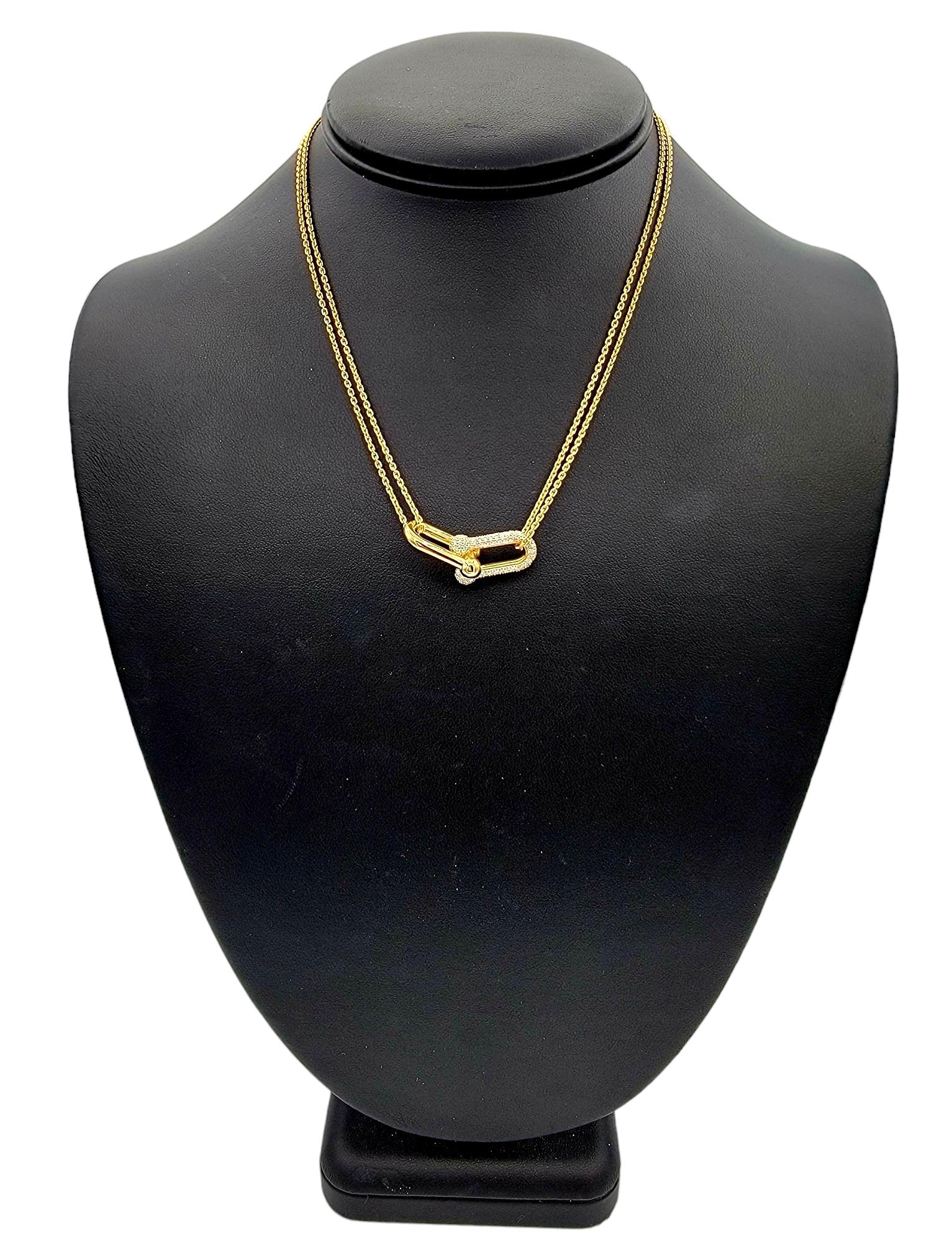 Round Cut Tiffany & Co. HardWear Large Double Link Rose Gold Pavé Diamond Pendant Necklace For Sale