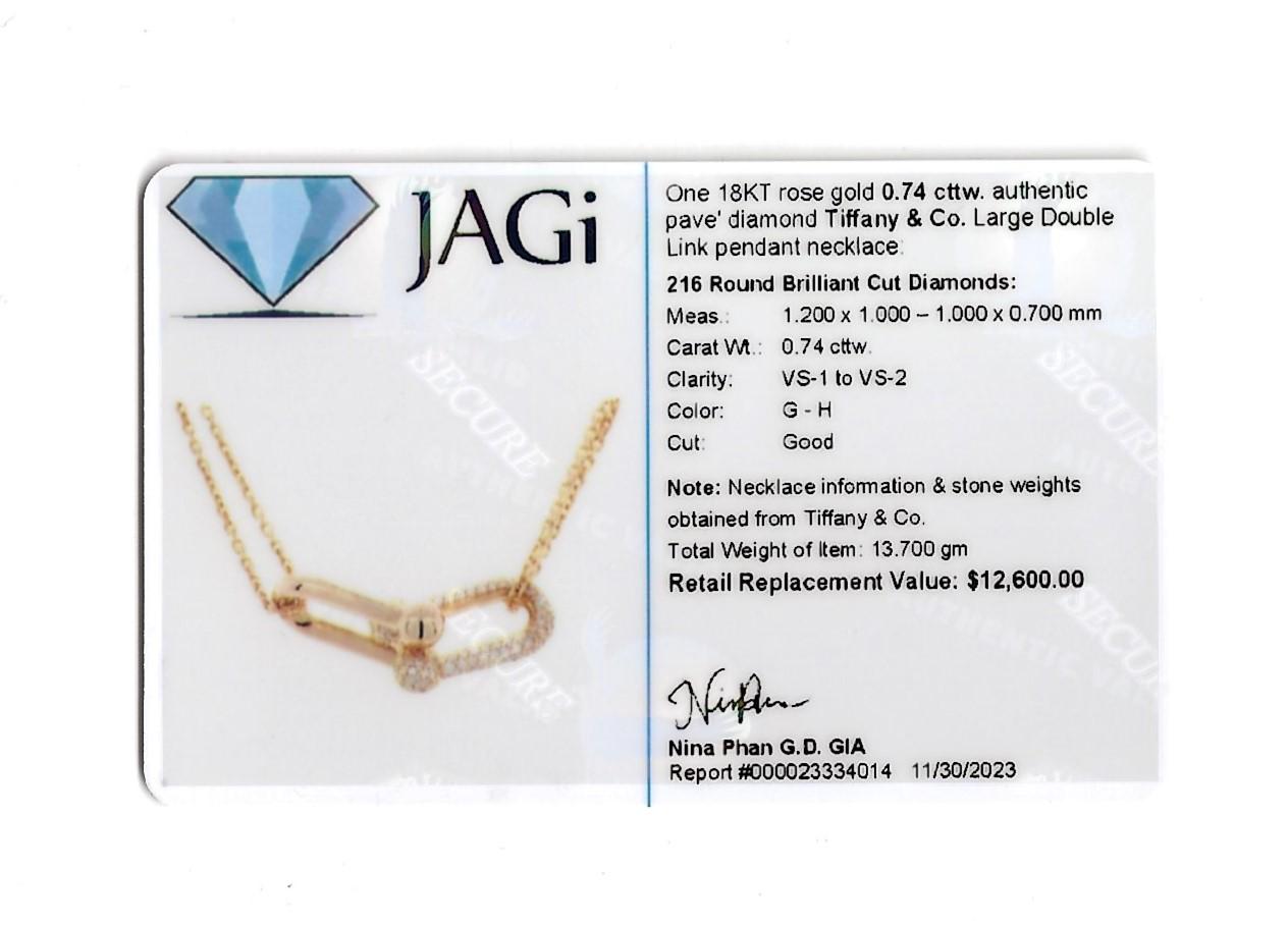 Tiffany & Co. HardWear - Grand collier à double maillons en or rose avec pendentif en diamant pavé en vente 3