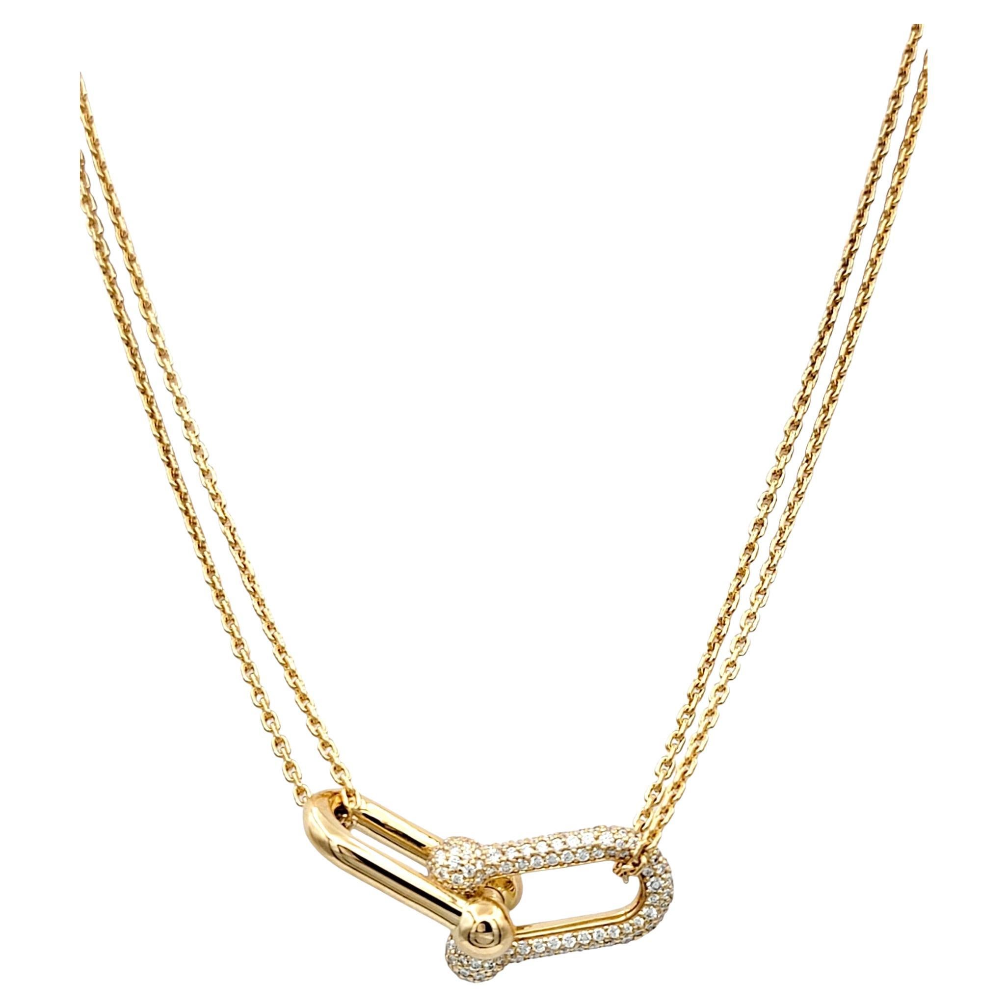 Tiffany & Co. HardWear - Grand collier à double maillons en or rose avec pendentif en diamant pavé en vente