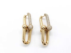 Tiffany & Co. Boucles d'oreilles HardWear en or jaune 18 carats, à gros maillons et pavé de diamants