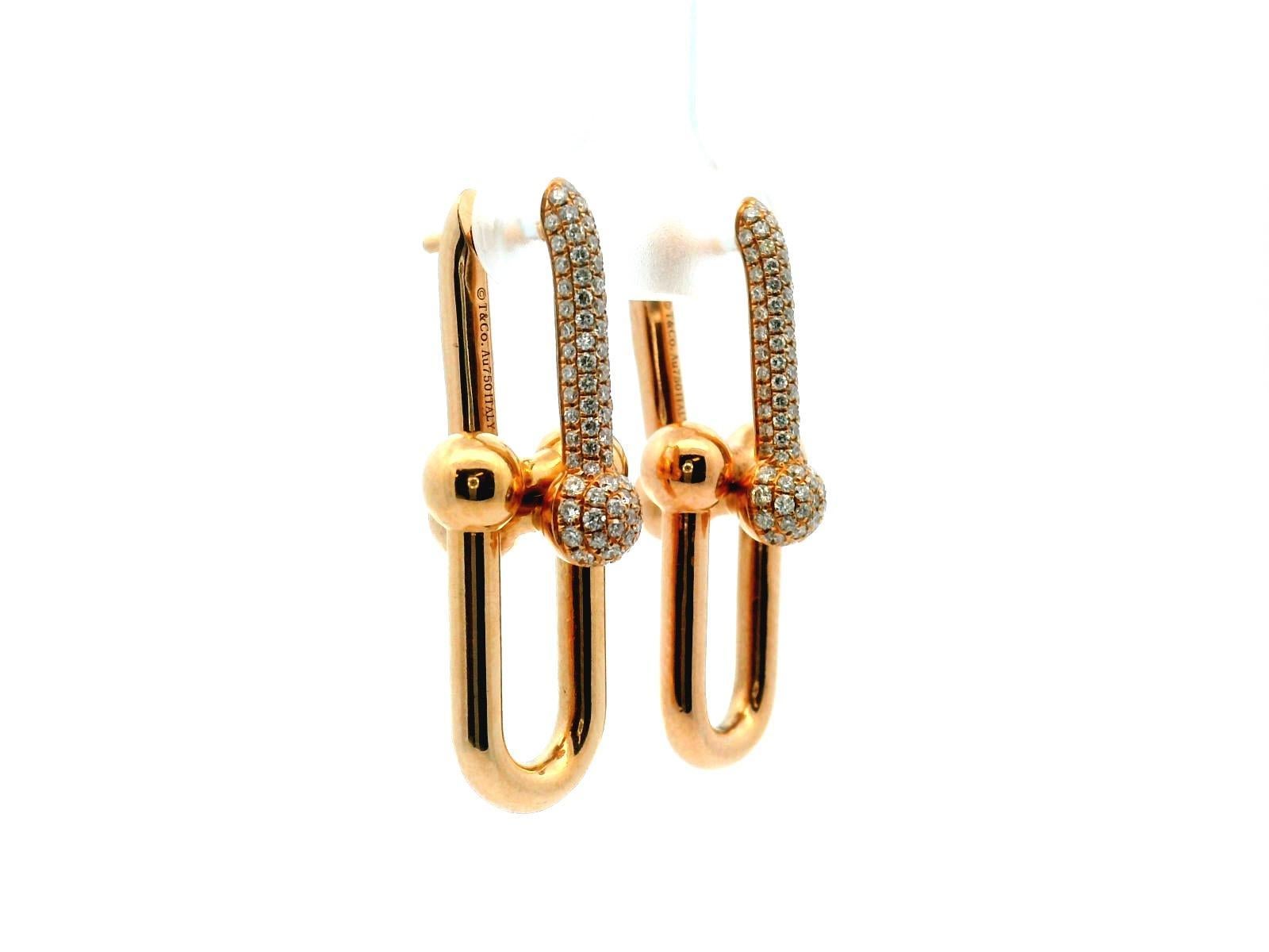 Tiffany & Co. Hardware Large Link Earrings with Pave Diamonds Rose Gold W/Box In Excellent Condition For Sale In Great Neck Plaza, NY