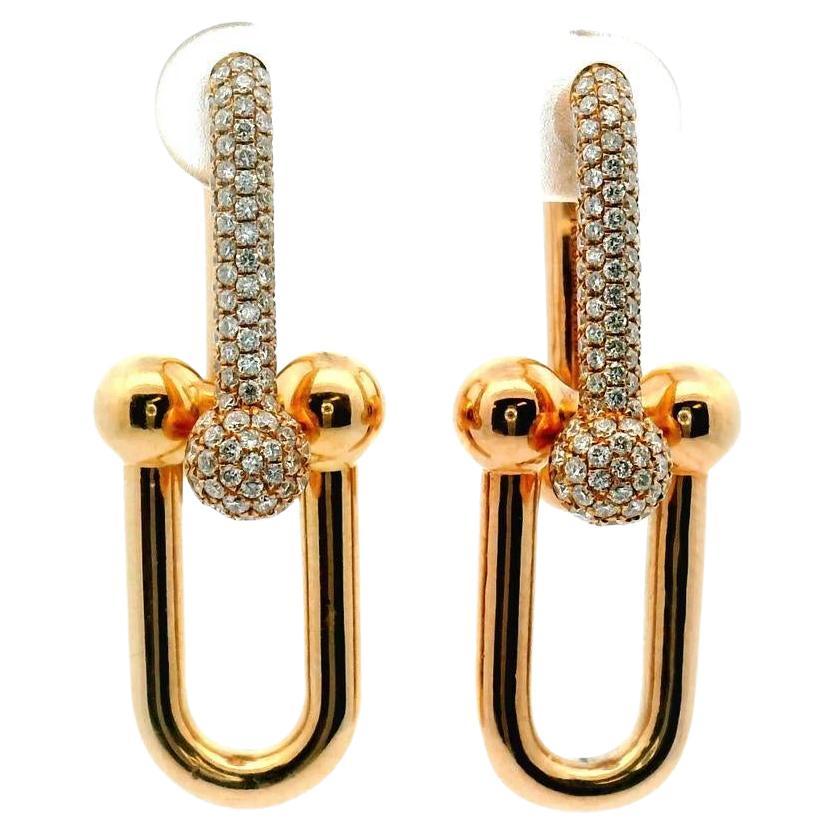 Tiffany & Co. Hardware Large Link Earrings with Pave Diamonds Rose Gold W/Box For Sale