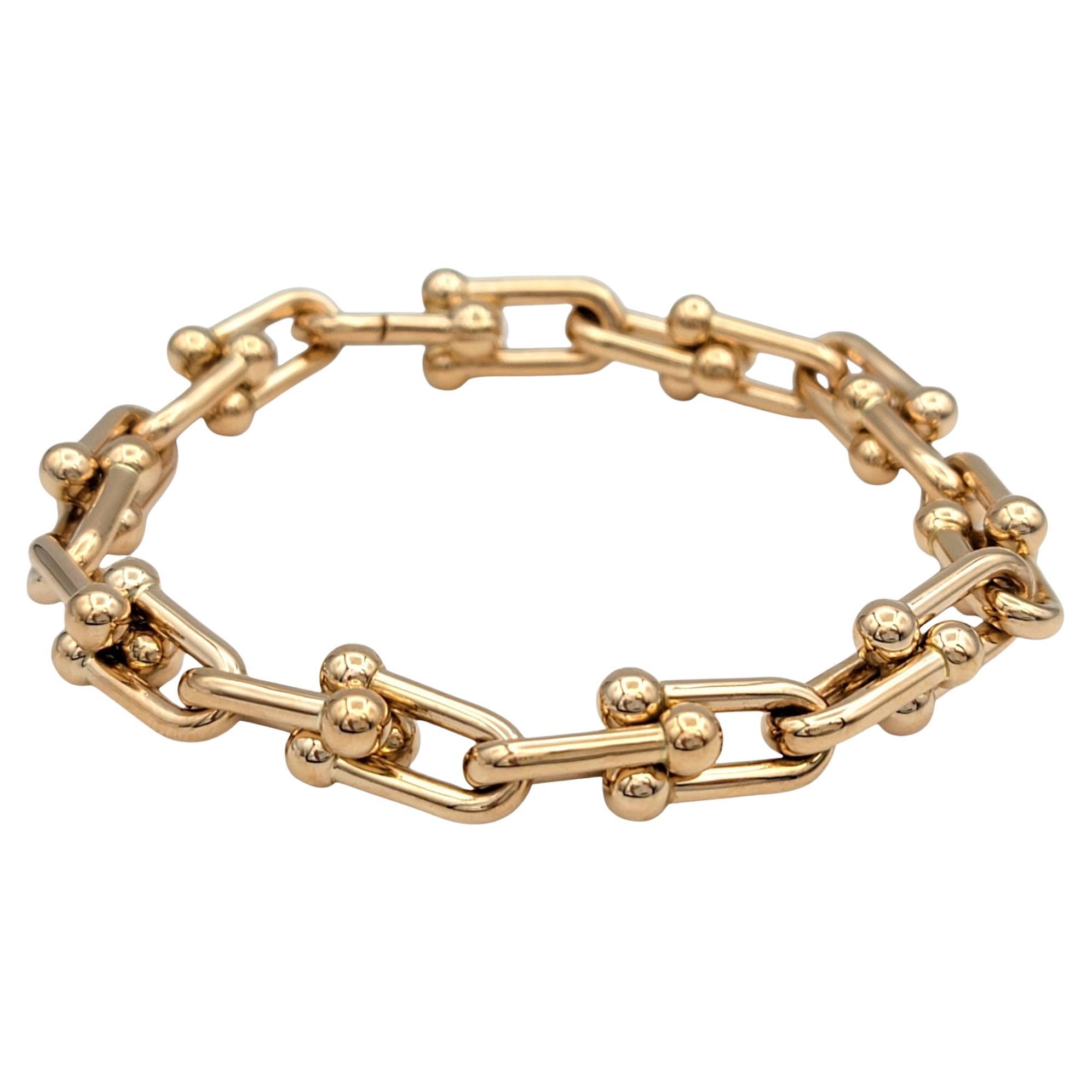 Bold, edgy, and unmistakably elegant, the Tiffany & Co. HardWear medium link bracelet set in 18 karat rose gold is a true statement of modern luxury. Inspired by the energy and spirit of New York City, this stunning bracelet features sleek,