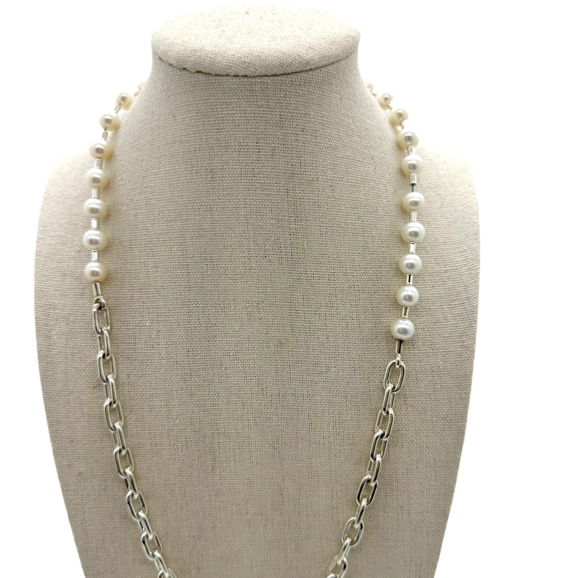 Round Cut Tiffany & Co. HardWear Pearl Lock Wrap Bracelet in Silver Size Medium