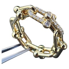 Tiffany & Co. Hardwear Small Link Diamond Ring Band 18k Yellow 7000 US Seller