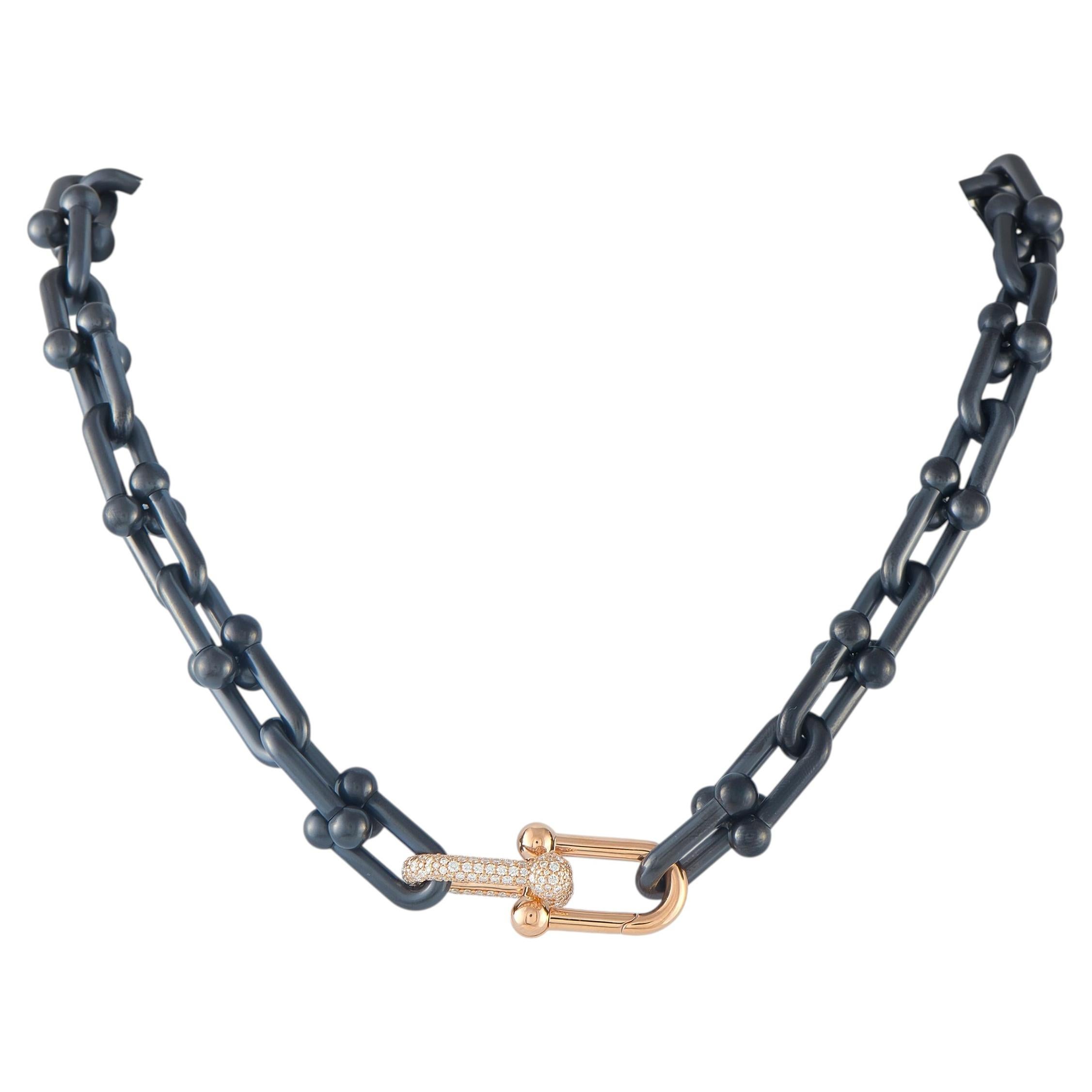 Tiffany & Co. HardWear - Collier à maillons en titane et or rose 18 carats avec 1,60 ct de diamant