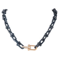 Tiffany & Co. HardWear Titanium & 18K Rose Gold 1.60ct Diamond Link Necklace