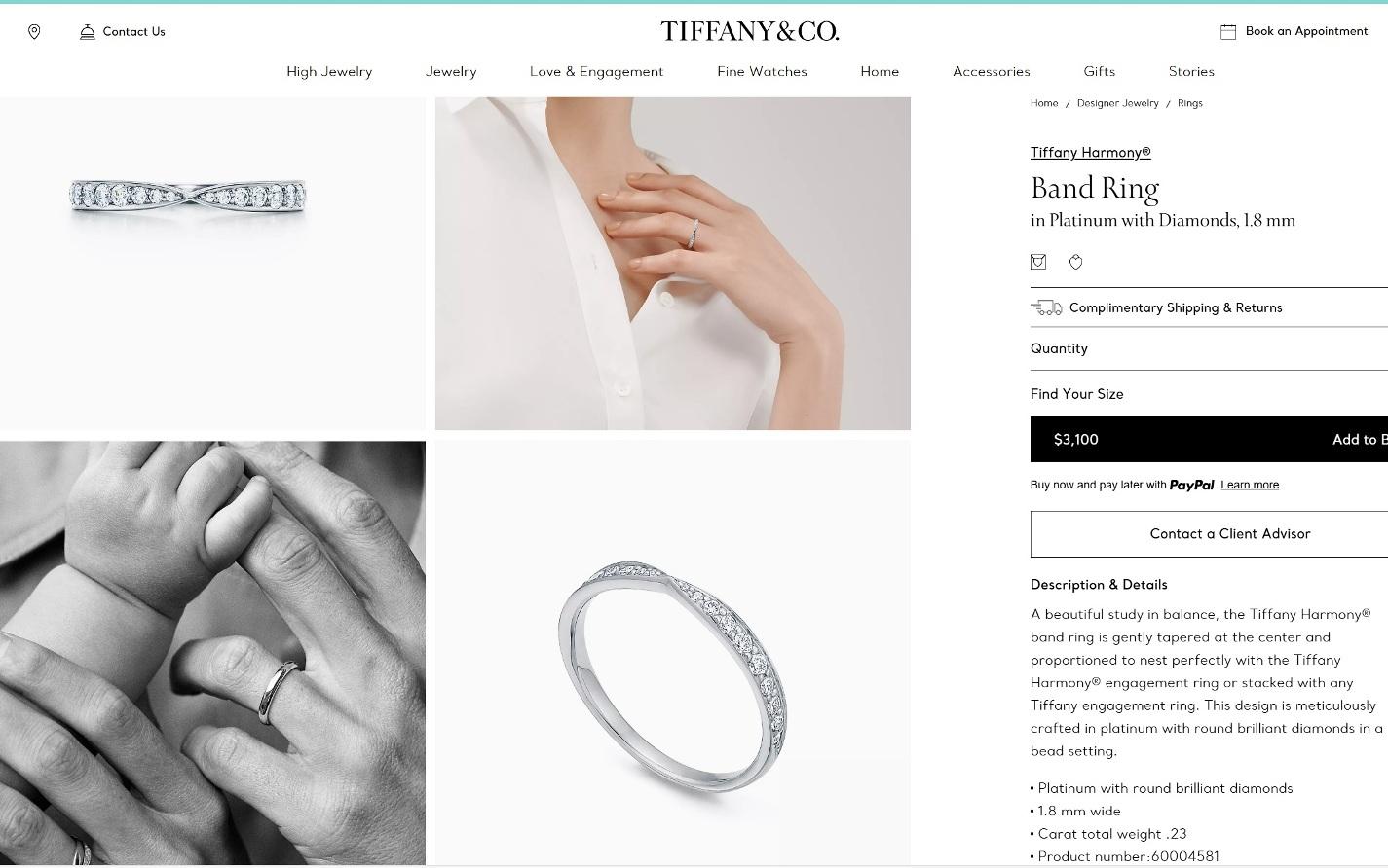 TIFFANY & Co. Harmony Platin Diamant 1,8mm Band Ring 7 im Angebot 2