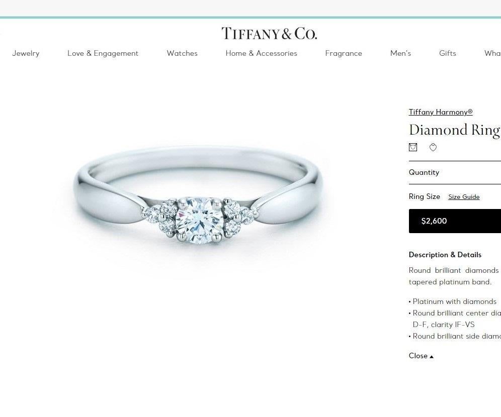 TIFFANY & Co. Harmony Platinum Diamond Ring with Side Stones 5.5 For Sale 2
