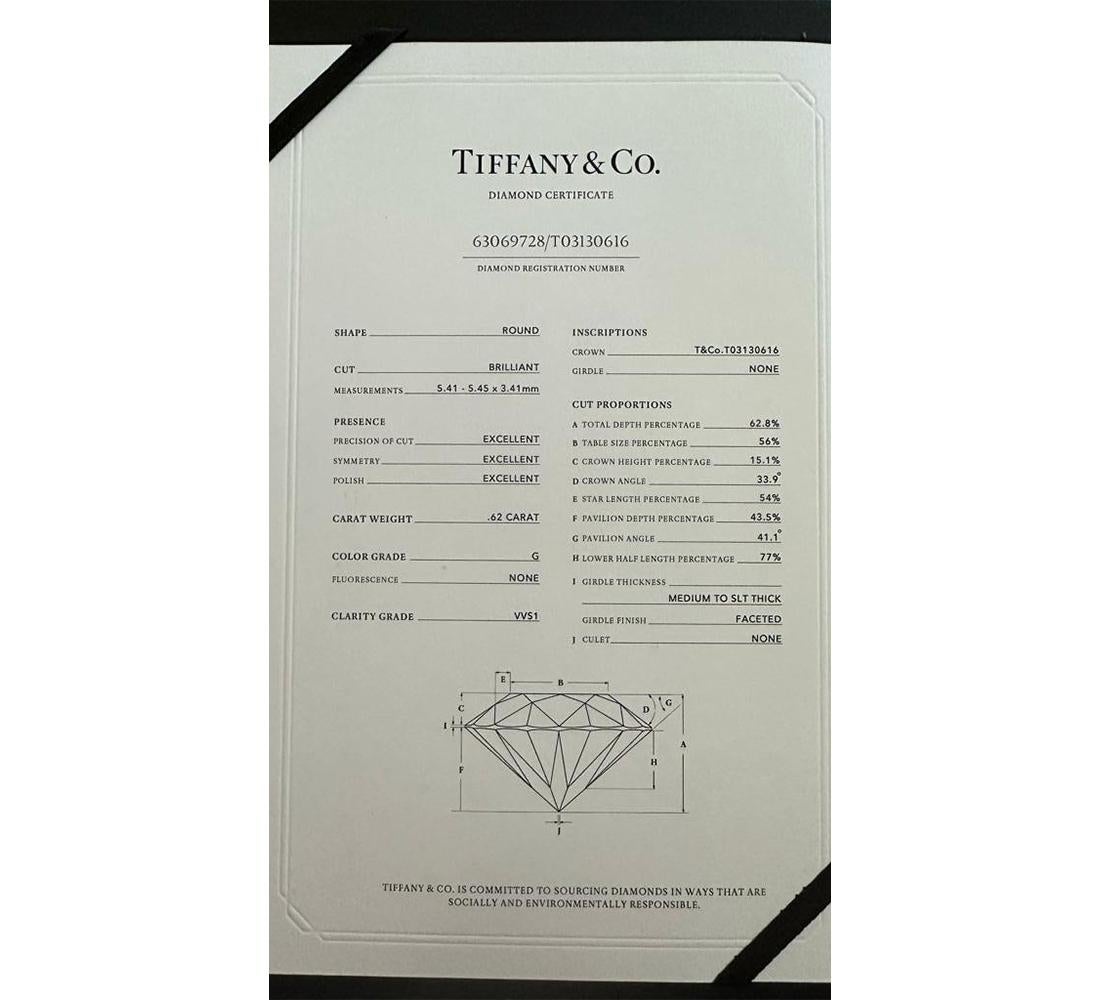 Tiffany & Co, bague Harmony en platine 0,62 carat en vente 6