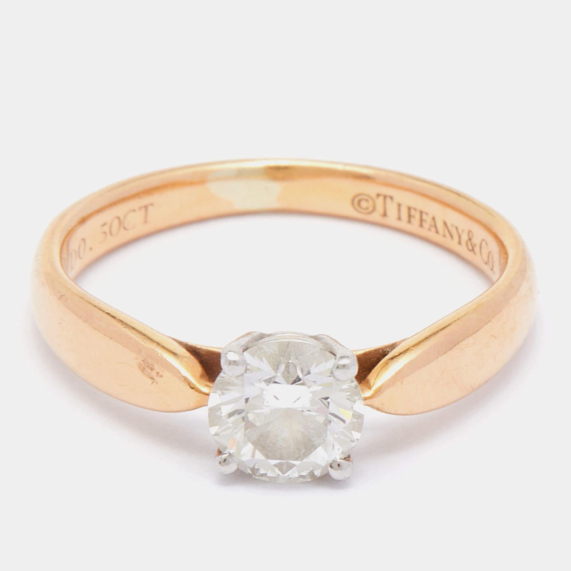 Tiffany & Co. Harmony Solitaire Diamond 0.50 ct 18k Rose Gold Platinum Size 45 1