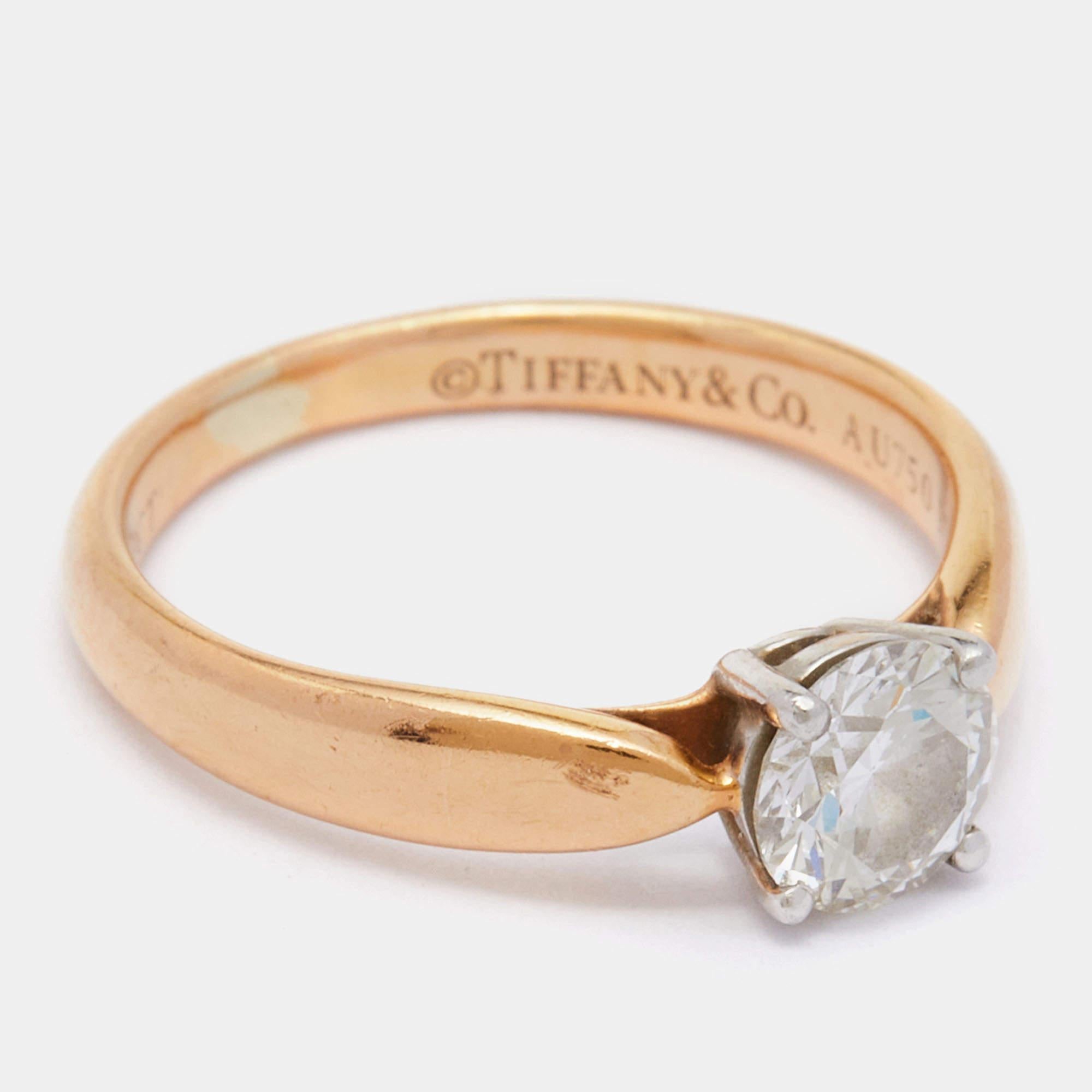 Tiffany & Co. Harmony Solitaire Diamond 0.50 ct 18k Rose Gold Platinum Size 45 3