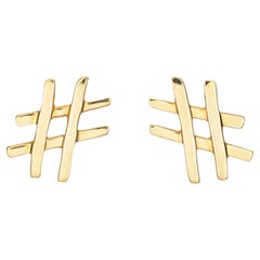 Tiffany & Co Hashtag Earrings Paloma Picasso 18k Yellow Gold Pound Sign Jewelry