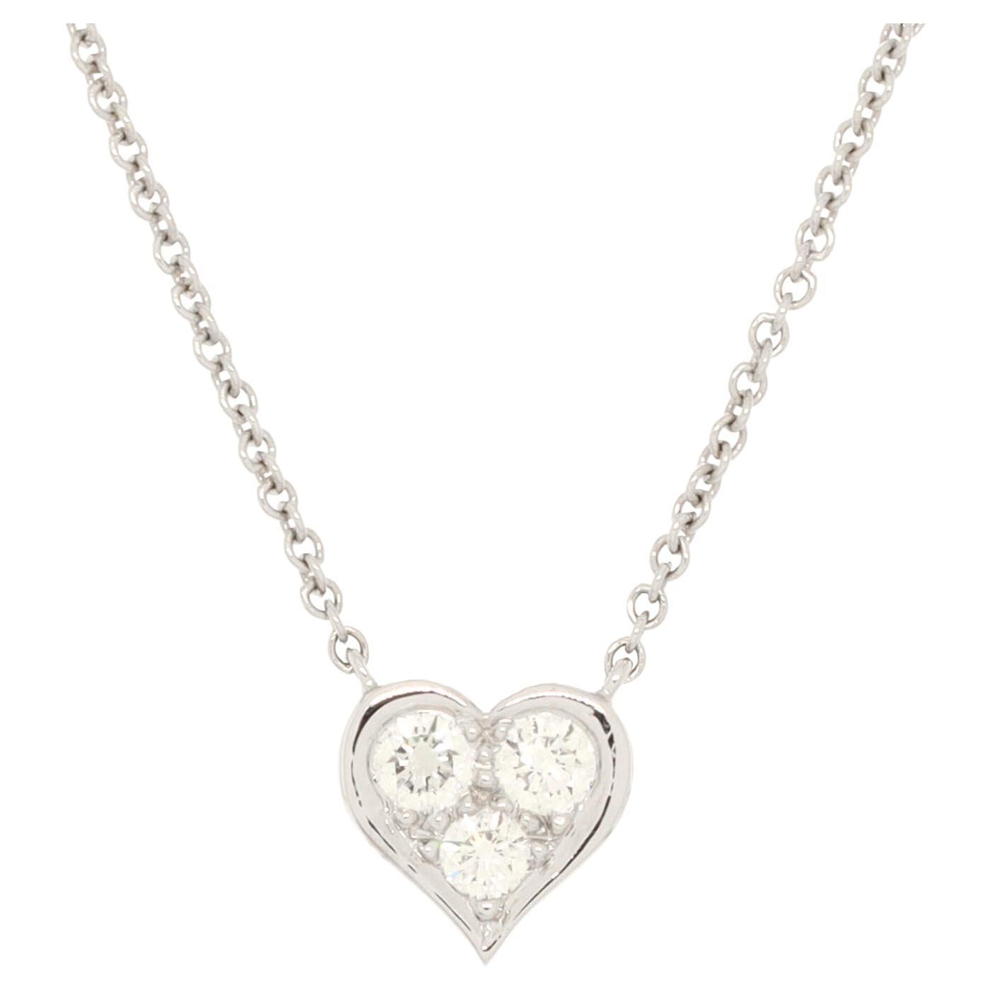 Tiffany 
Co. Heart 3 Diamond Pendant Necklace Platinum with Diamonds