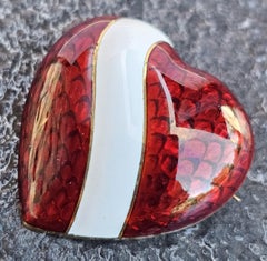 Tiffany & Co. Heart Brooch Pin Paillonné enamel Red White 18k Gold 12.4g no loss