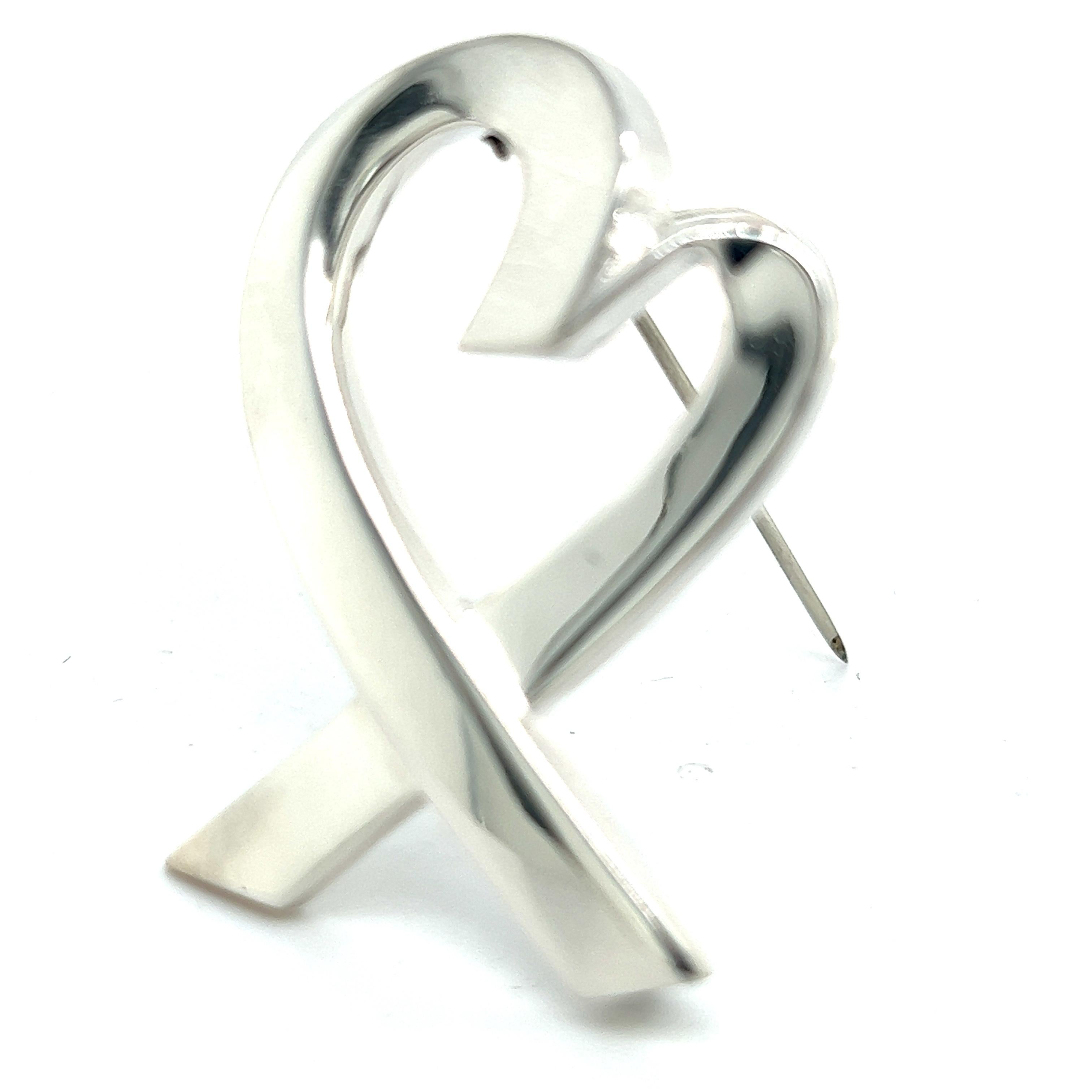 Tiffany & Co Heart Brooch Pin Sterling Silver Estate For Sale 6
