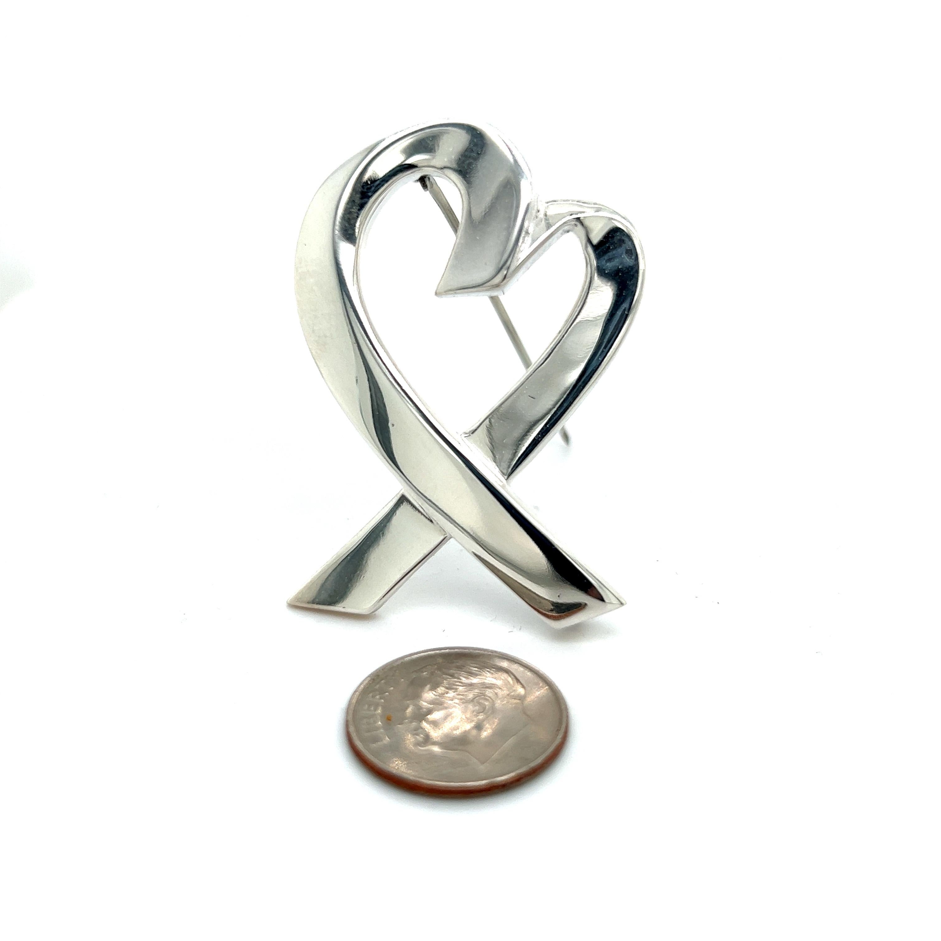 Tiffany & Co Heart Brooch Pin Sterling Silver Estate For Sale 7