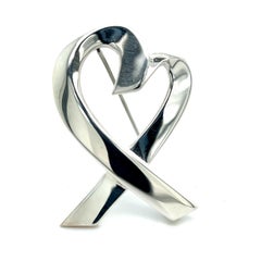 Tiffany & Co Heart Brooch Pin Sterling Silver Estate