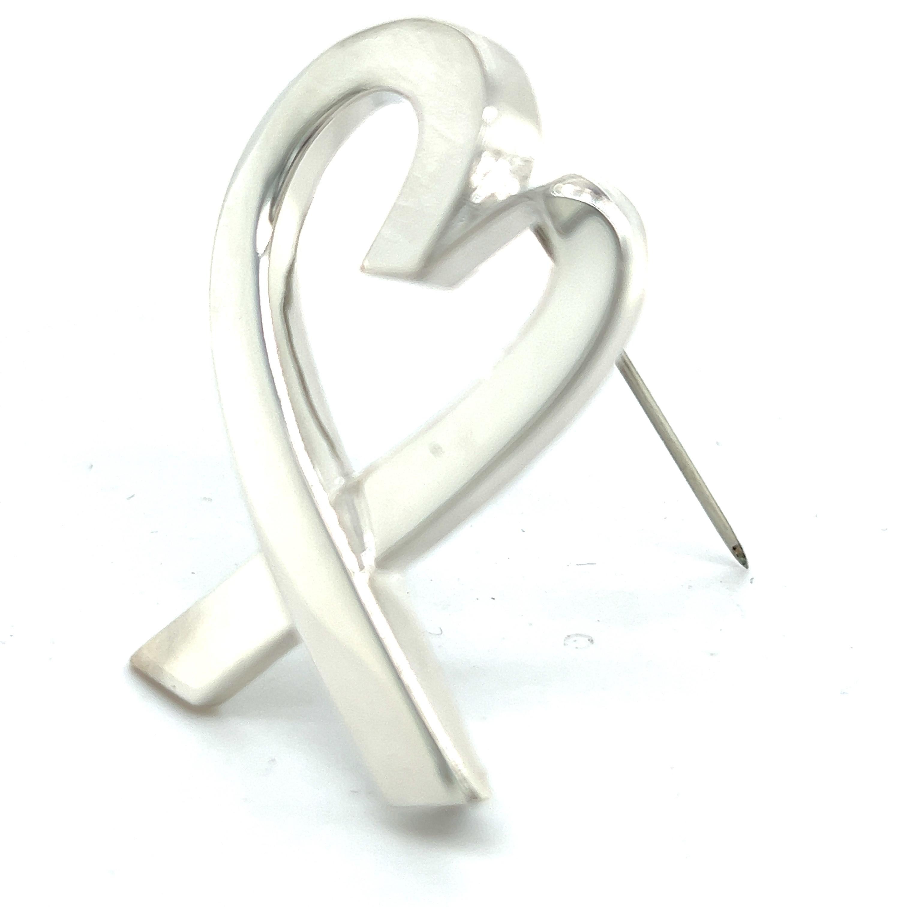 Women's Tiffany & Co Heart Brooch Pin Sterling Silver Estate For Sale