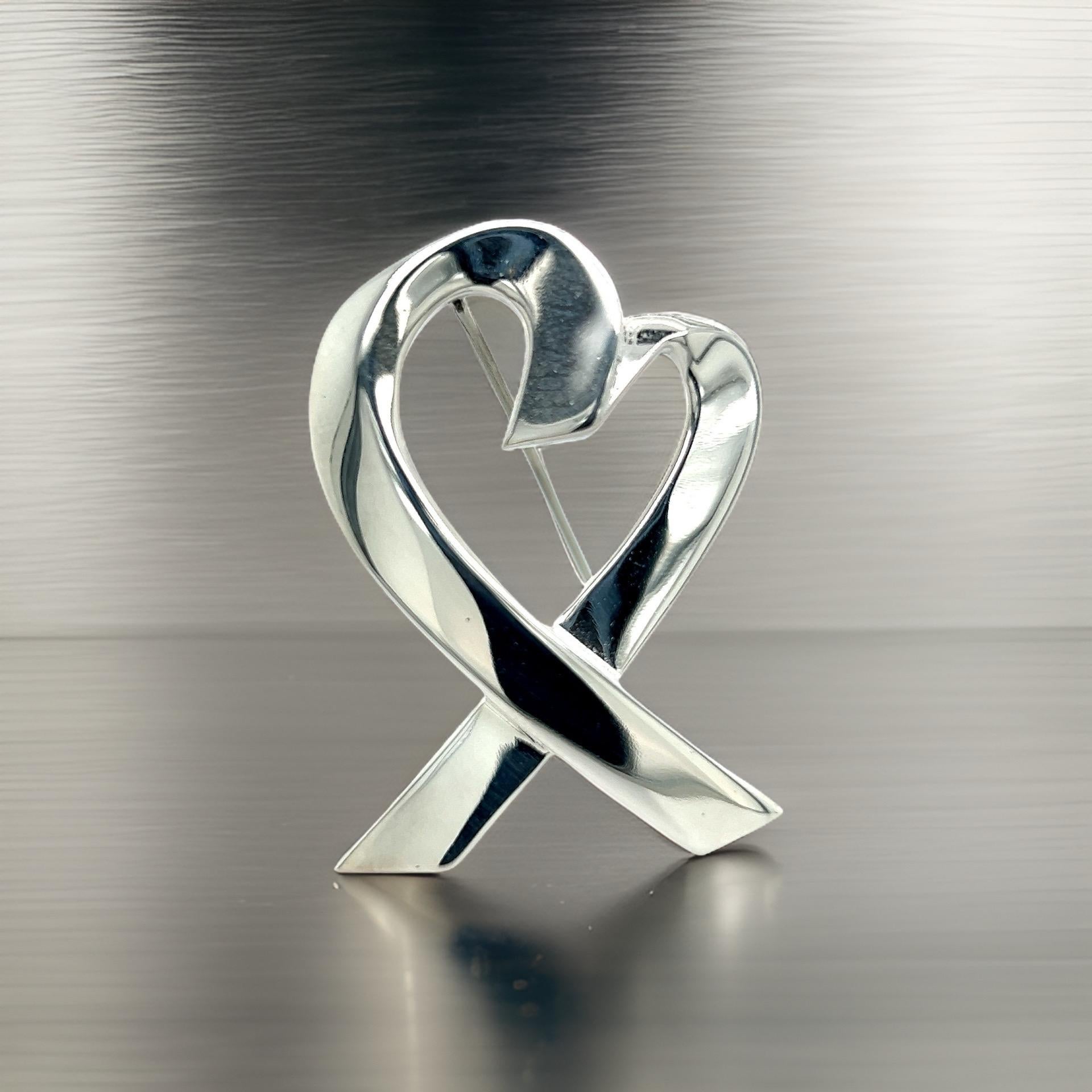 Tiffany & Co Heart Brooch Pin Sterling Silver Estate For Sale 1