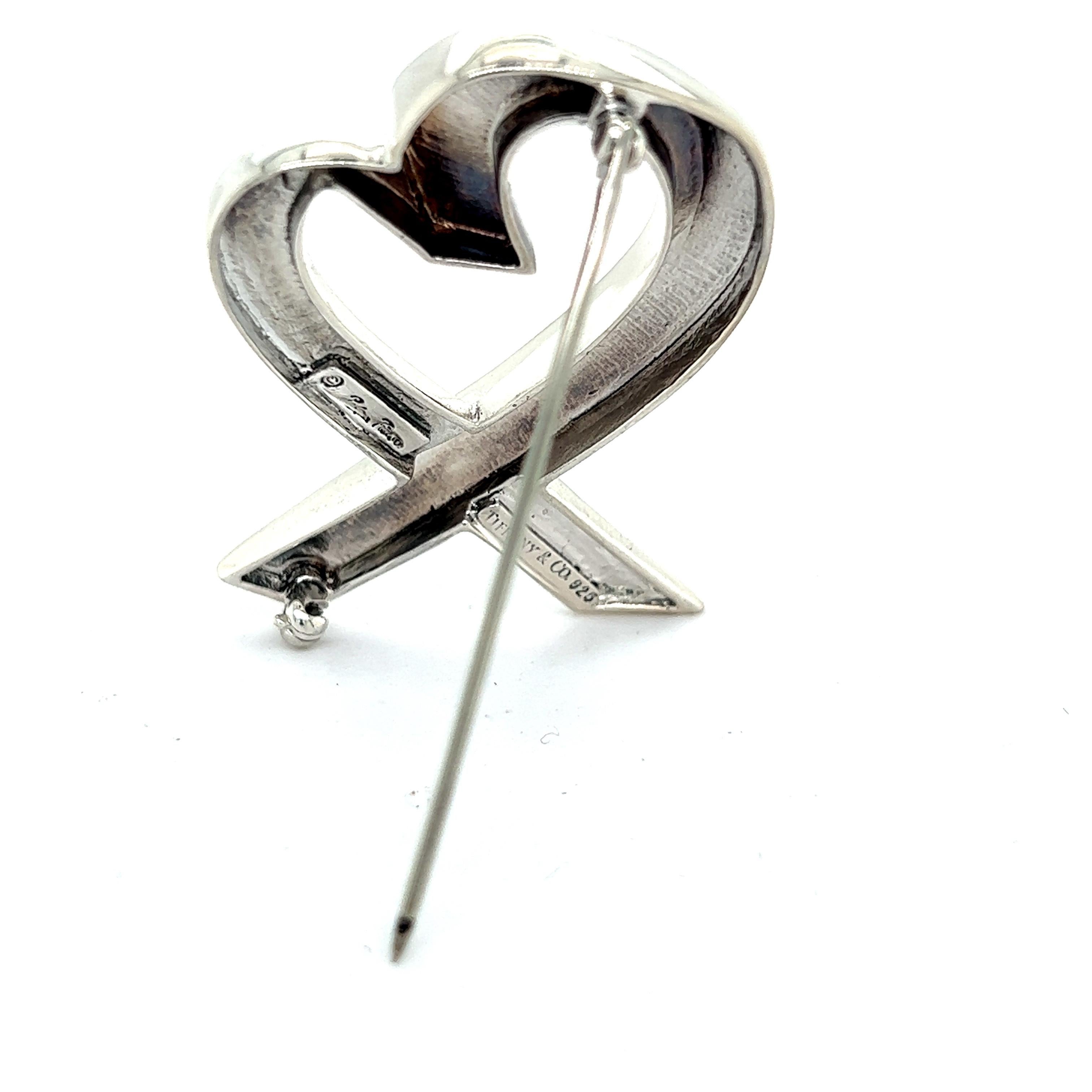 Tiffany & Co Heart Brooch Pin Sterling Silver Estate For Sale 2