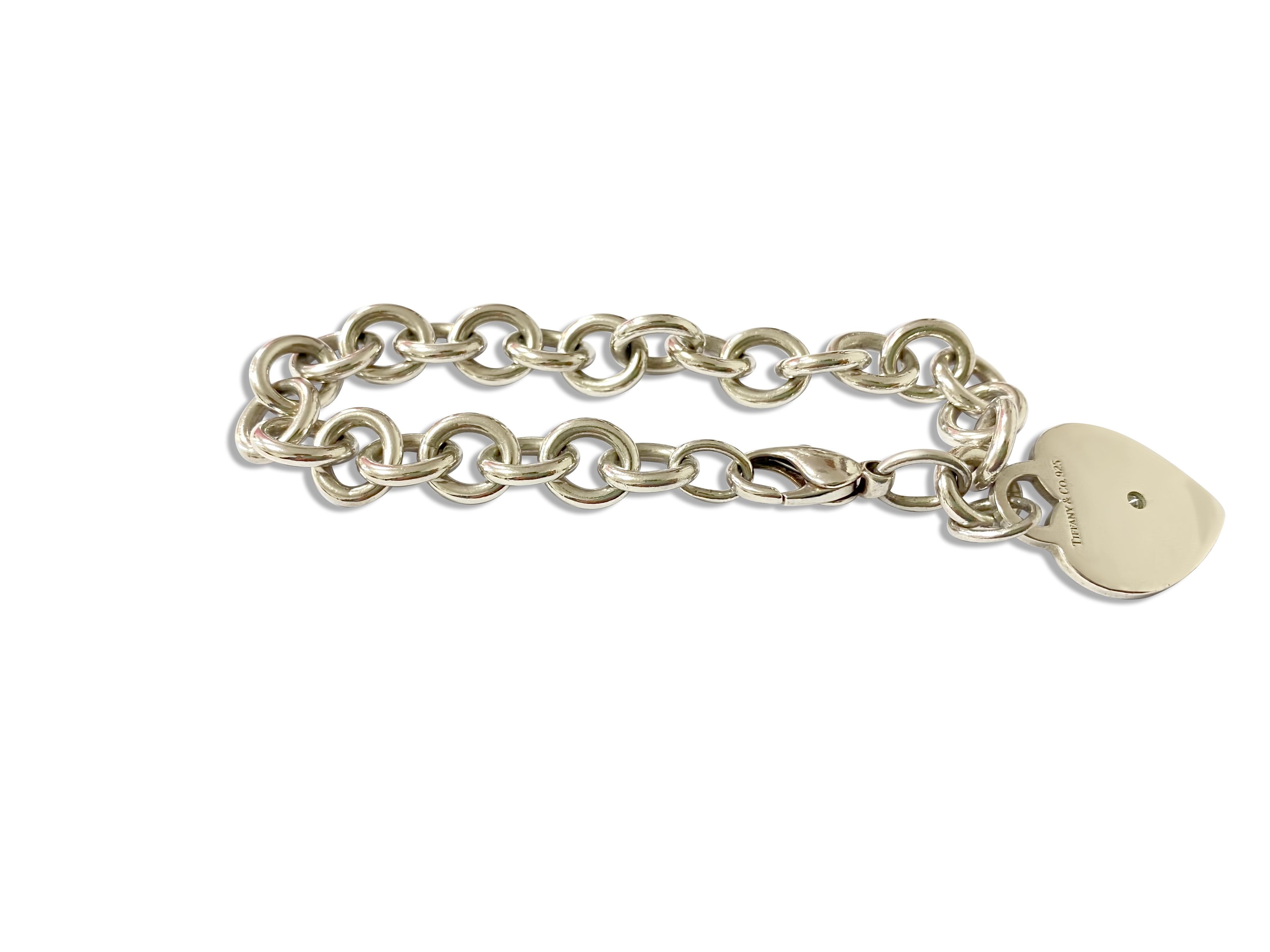 Modern Tiffany & Co. Heart Charm Sterling Silver Diamond Bracelet