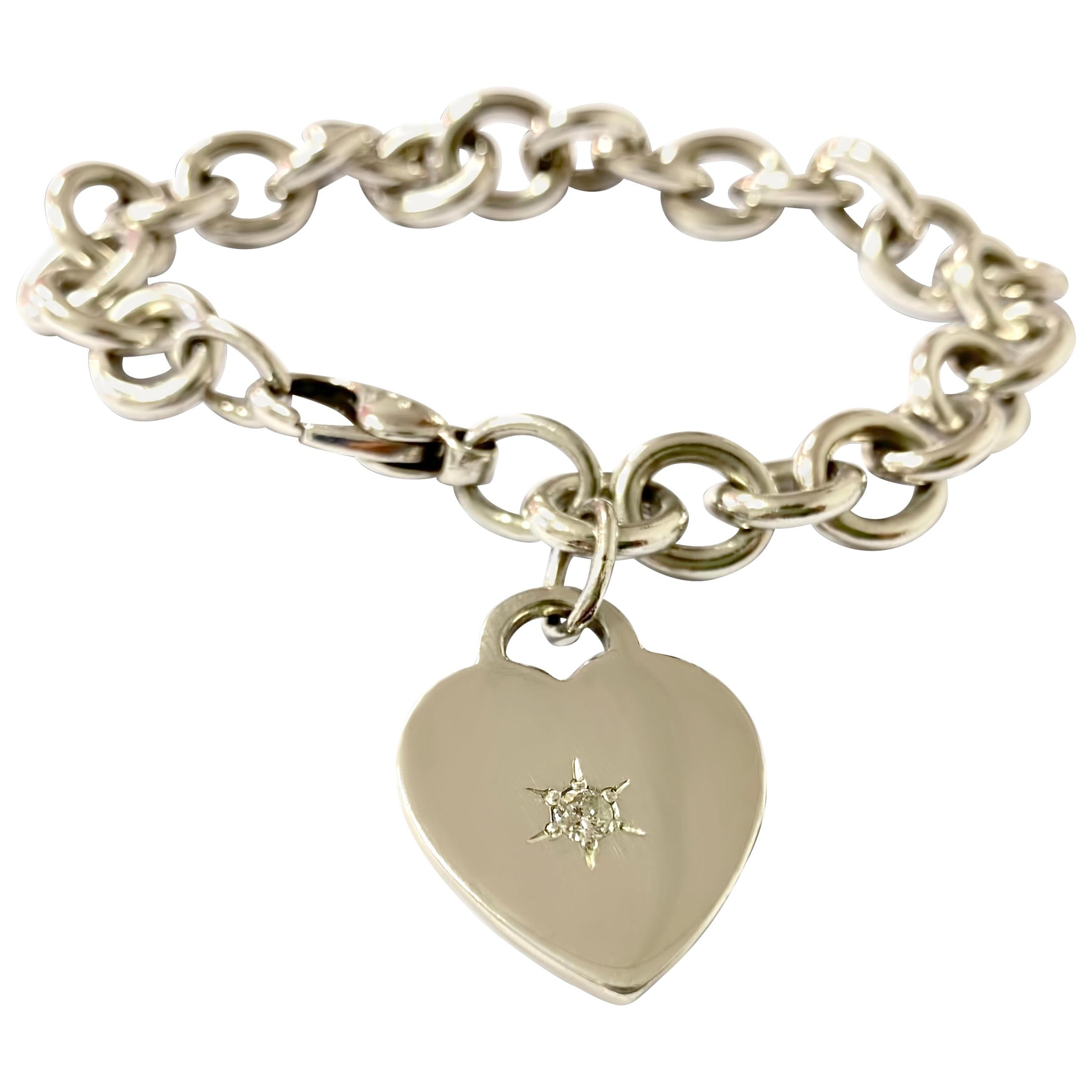 Tiffany & Co. Heart Charm Sterling Silver Diamond Bracelet