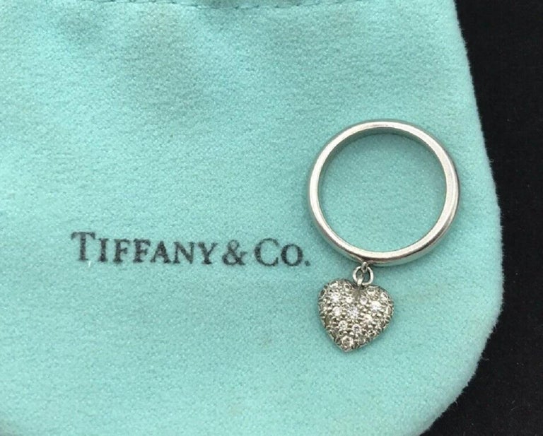 Tiffany and Co Heart Diamond Charm Platinum Ring For Sale at