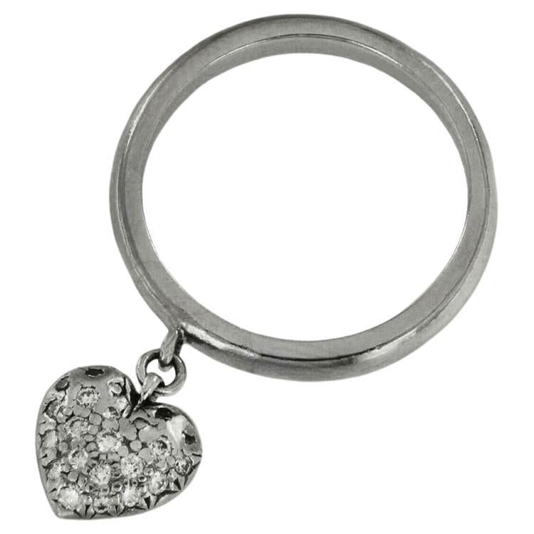 Tiffany & Co Heart Diamond Charm Platinum Ring For Sale