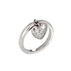 Tiffany & Co Heart Diamond Charm Ring Estate Platinum Tag Sz 5.75 Jewelry