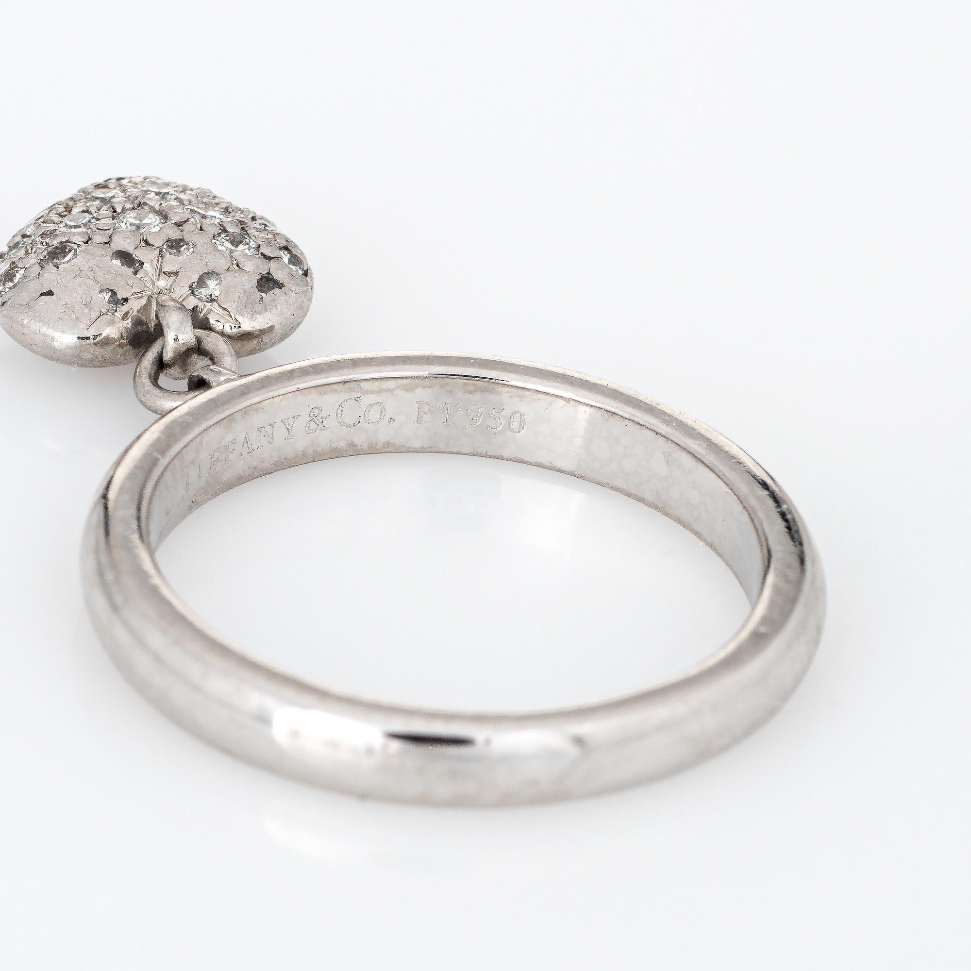 Round Cut Tiffany & Co Heart Diamond Charm Ring Estate Platinum Tag Sz 5.75 Jewelry For Sale