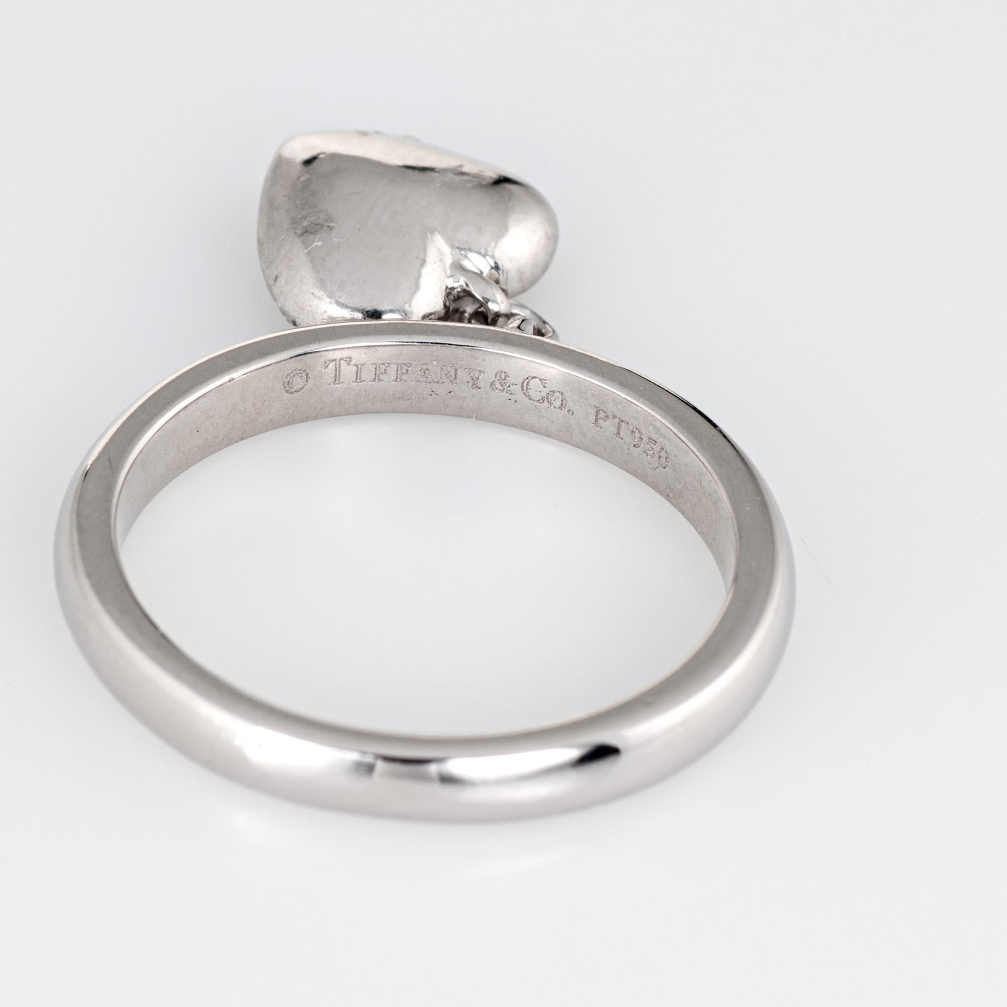 Round Cut Tiffany & Co. Heart Diamond Charm Ring Estate Platinum Tag Pave Set Jewelry