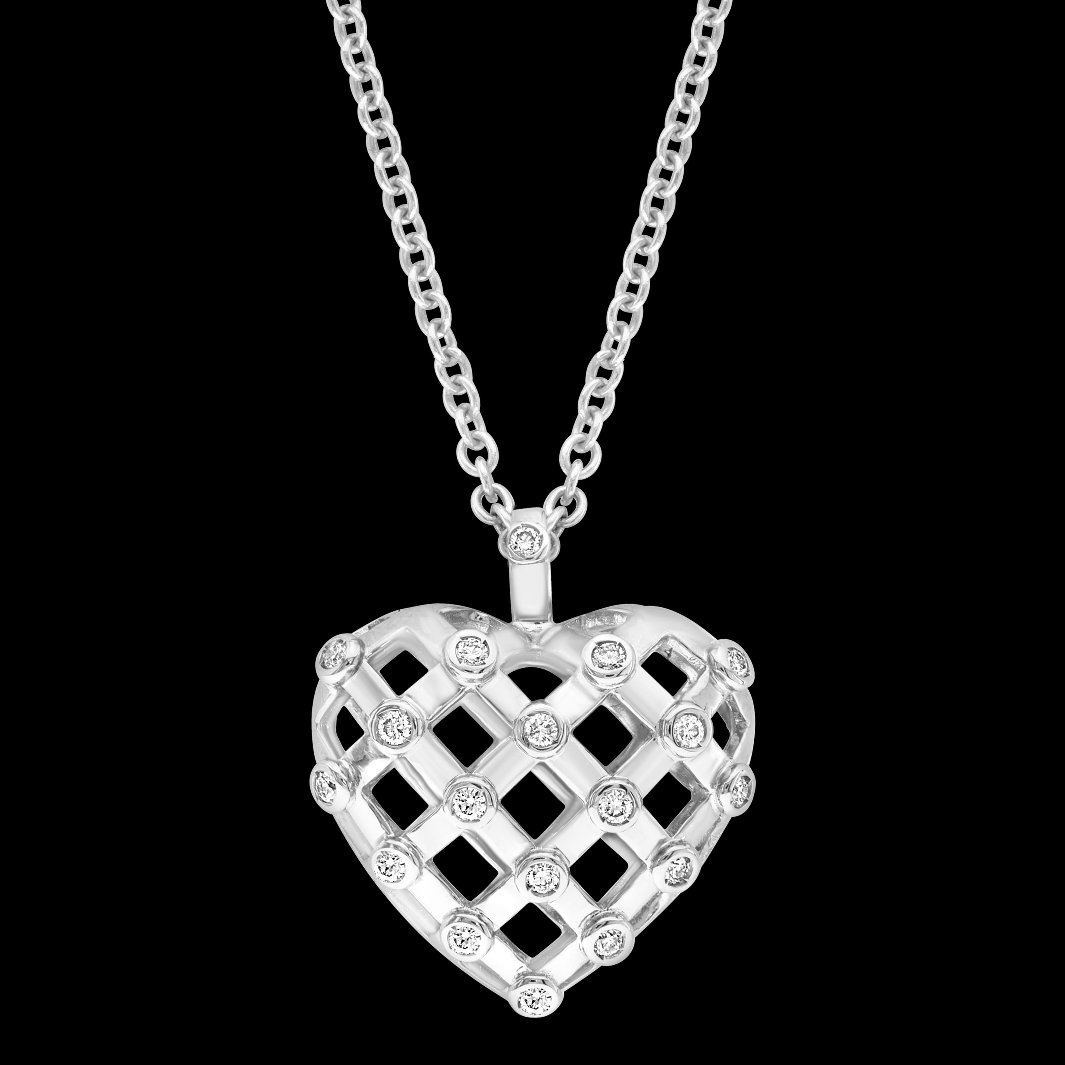 Round Cut Tiffany & CO Heart Diamond Pendant Necklace 18K White Gold 0.50 CT 31