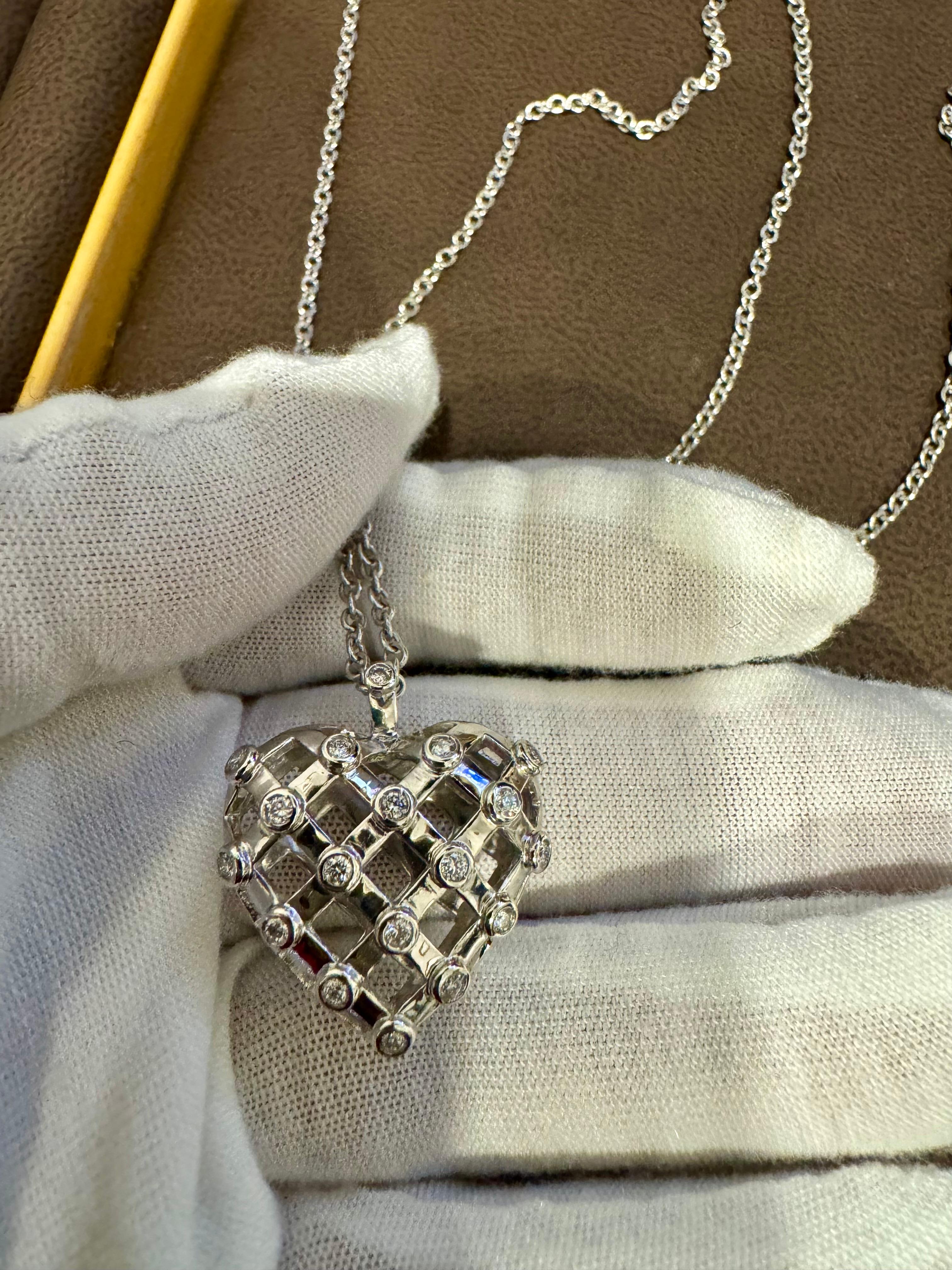 Women's Tiffany & CO Heart Diamond Pendant Necklace 18K White Gold 0.50 CT 31