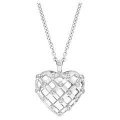 Used Tiffany & CO Heart Diamond Pendant Necklace 18K White Gold 0.50 CT 31" Long Chai