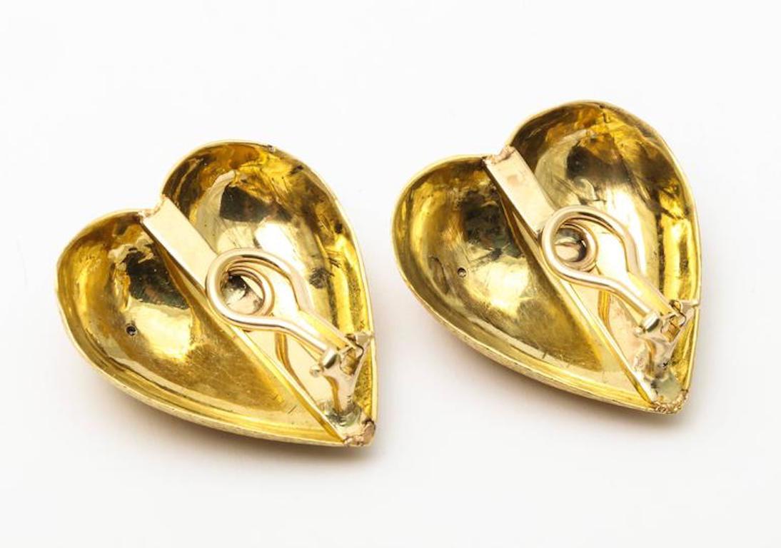 Women's Tiffany & Co. Heart Form Stippled 18 Karat Gold and Diamond Clip Earrings